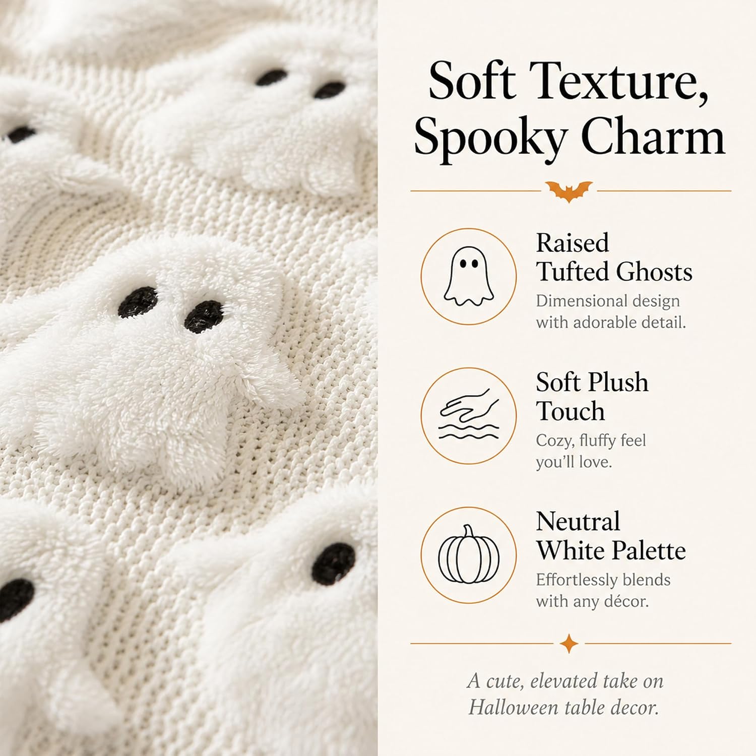 Halloween White Soft Faux Fur Ghost Halloween Table Runner 13x72 Inch thumbnail