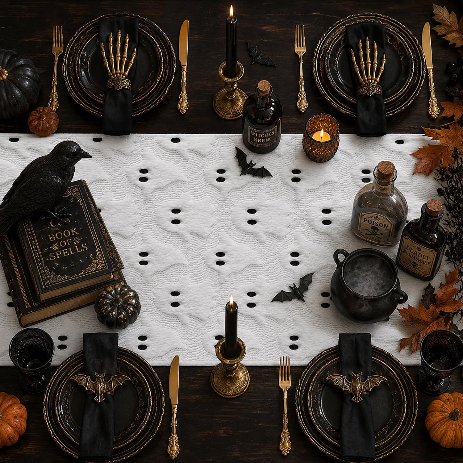 Halloween White Soft Faux Fur Ghost Halloween Table Runner 13x72 Inch thumbnail