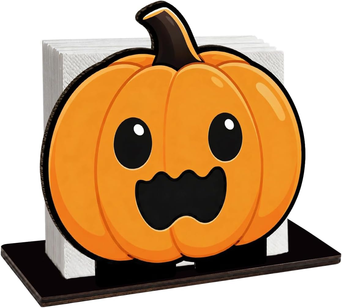 Cute Halloween Wooden Napkin Holder for Table, Black Cat Orange Bow Decor thumbnail