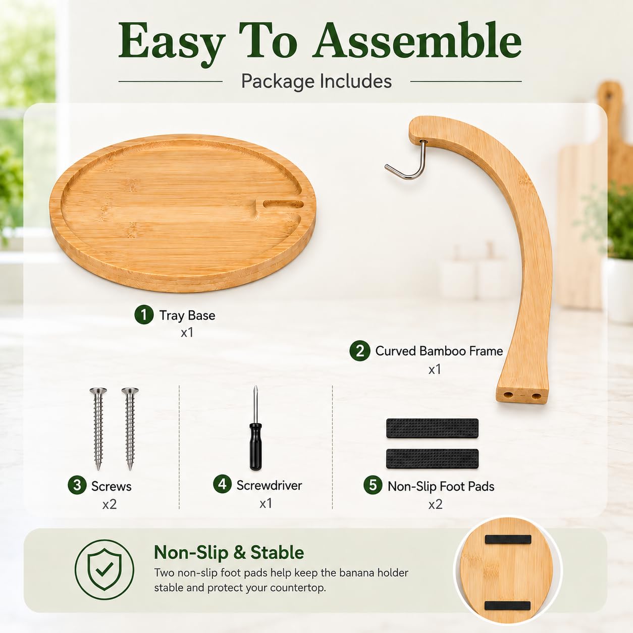 12.9" Bamboo Banana Holder with Fruit Tray, Banana Hanger Stand thumbnail