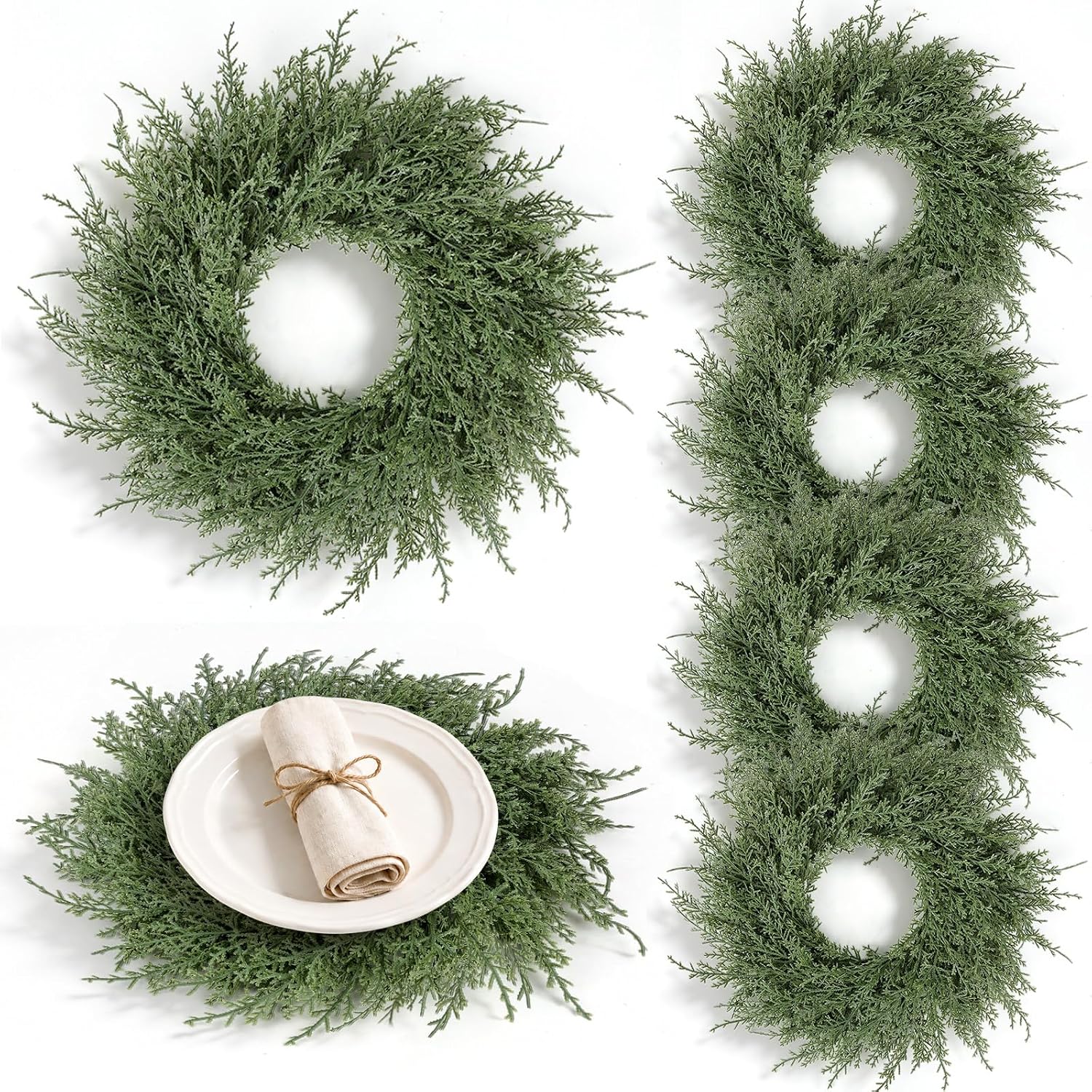 Christmas Placemats Set of 6 Xmas Round Artificial Cedar Greenery Place Mat