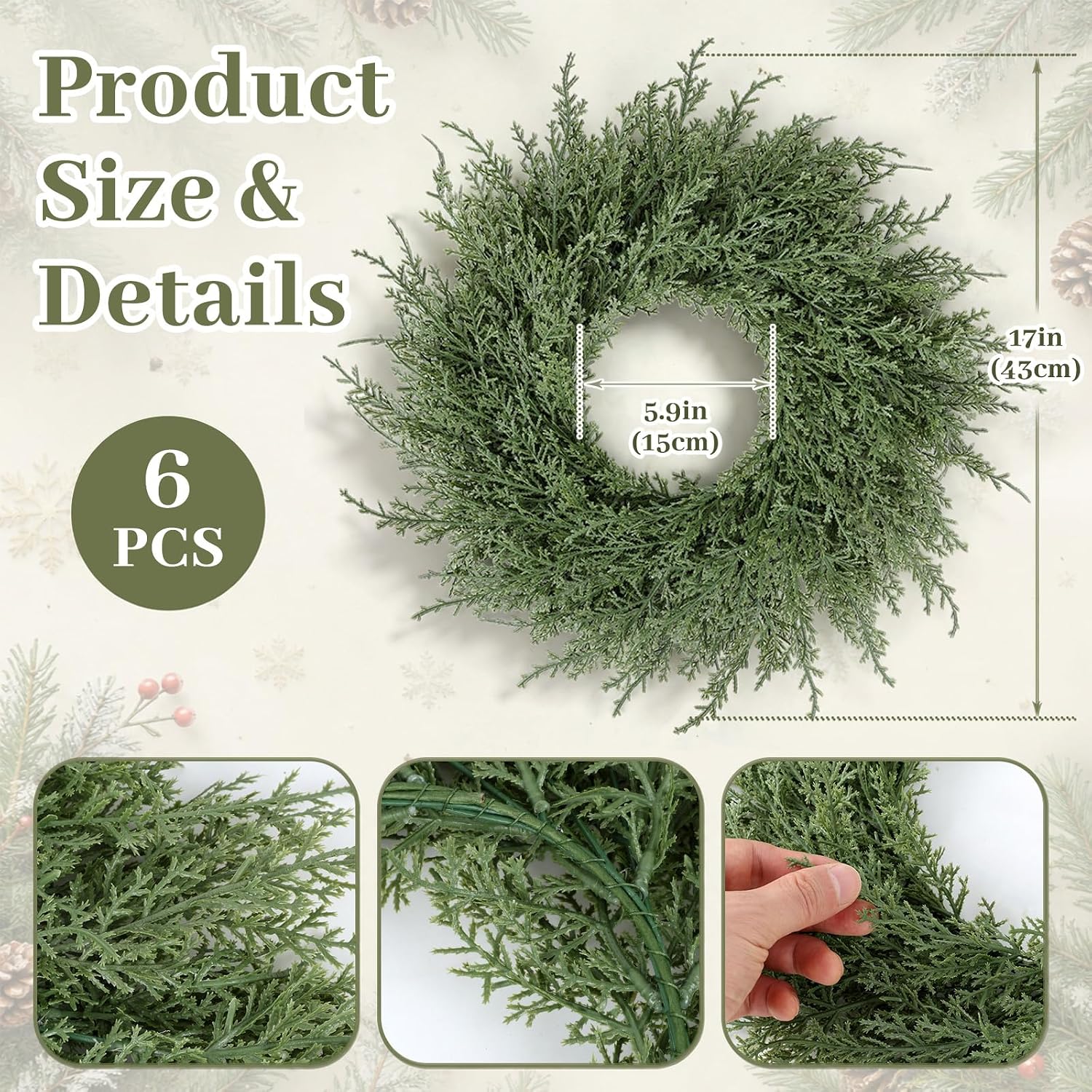 Christmas Placemats Set of 6 Xmas Round Artificial Cedar Greenery Place Mat thumbnail