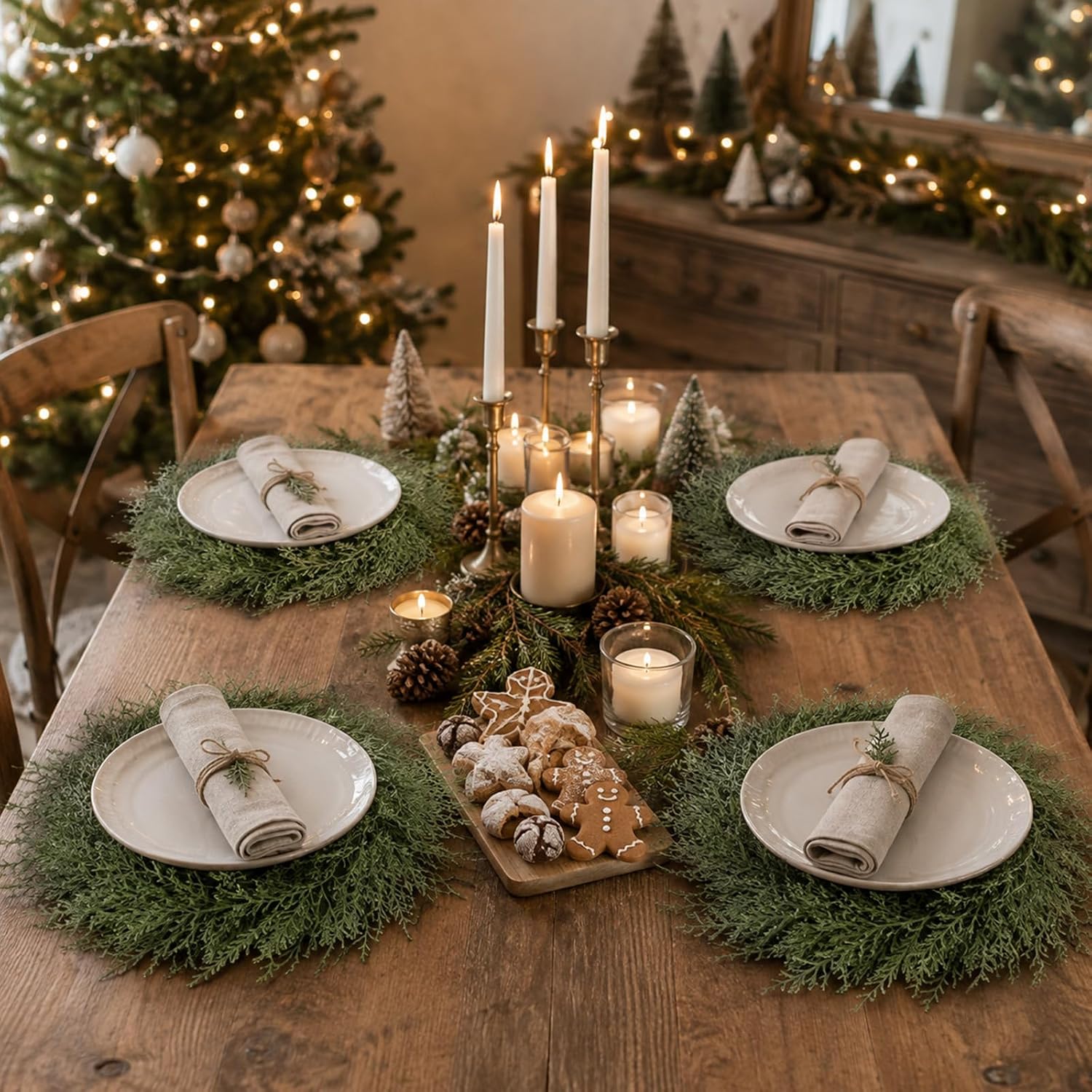 Christmas Placemats Set of 6 Xmas Round Artificial Cedar Greenery Place Mat thumbnail
