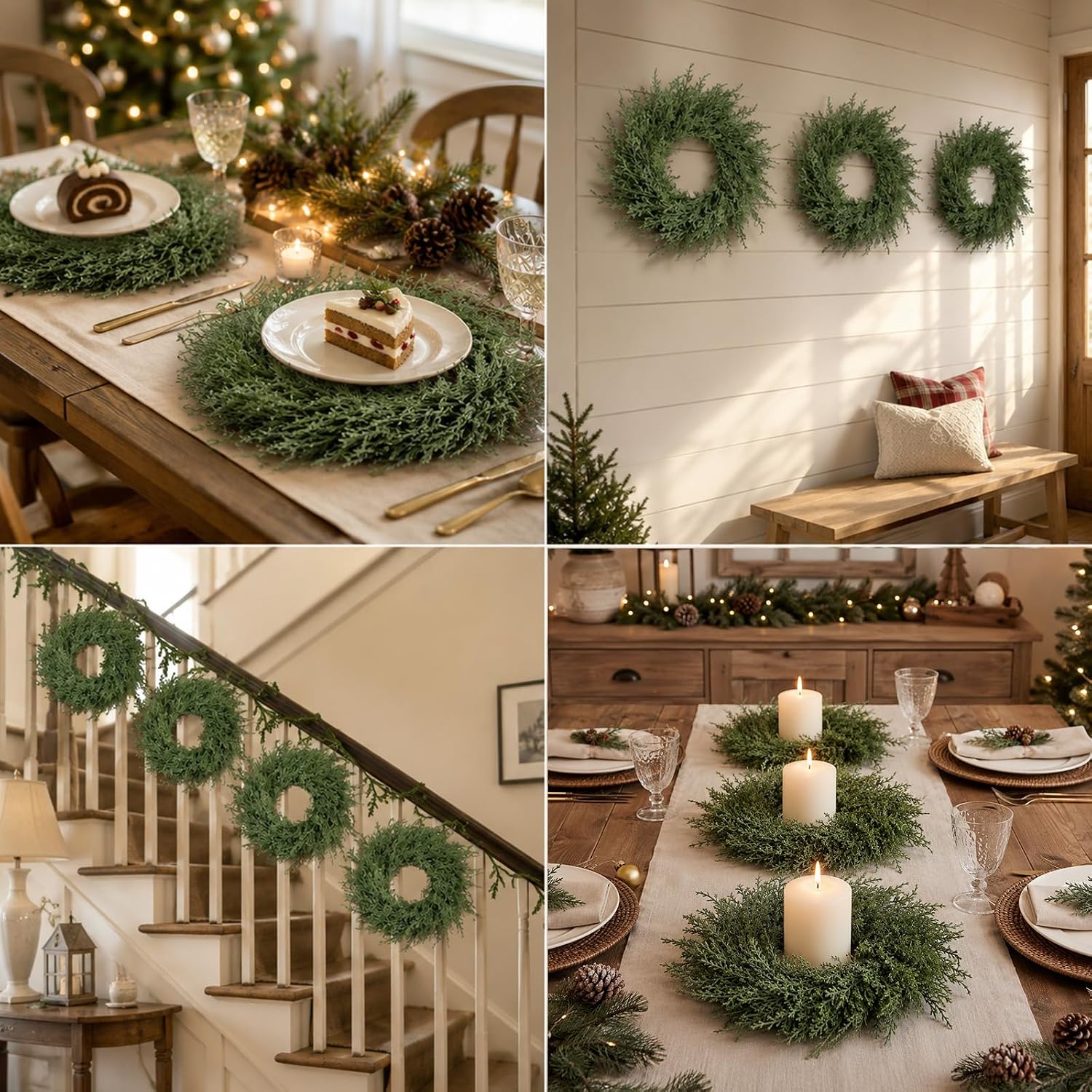 Christmas Placemats Set of 6 Xmas Round Artificial Cedar Greenery Place Mat thumbnail