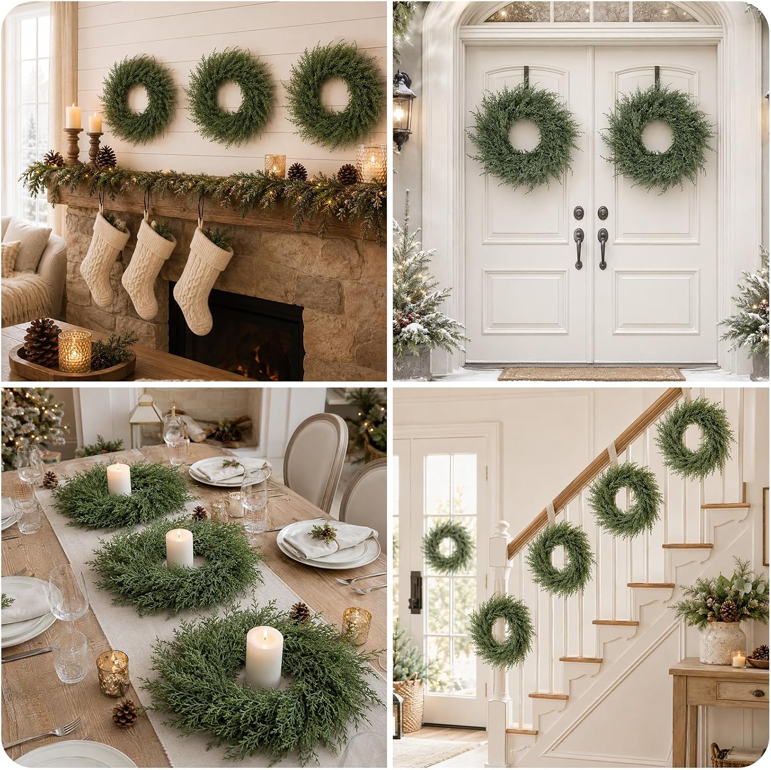 Christmas Placemats Set of 6 Xmas Round Artificial Cedar Greenery Place Mat thumbnail