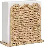 Scalloped Edge Paper Rope Napkin Dispenser for Table, Upright Woven Rattan Napkin Holder, Cocktail Napkin Holder for Kitchen Countertop Dining Table, Beige