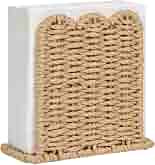 Scalloped Edge Paper Rope Napkin Dispenser for Table, Upright Woven Rattan Napkin Holder, Cocktail Napkin Holder for Kitchen Countertop Dining Table, Beige thumbnail