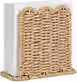 Scalloped Edge Paper Rope Napkin Dispenser for Table, Upright Woven Rattan Napkin Holder, Cocktail Napkin Holder for Kitchen Countertop Dining Table, Beige thumbnail