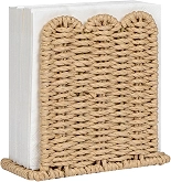Scalloped Edge Paper Rope Napkin Dispenser for Table, Upright Woven Rattan Napkin Holder, Cocktail Napkin Holder for Kitchen Countertop Dining Table, Beige thumbnail