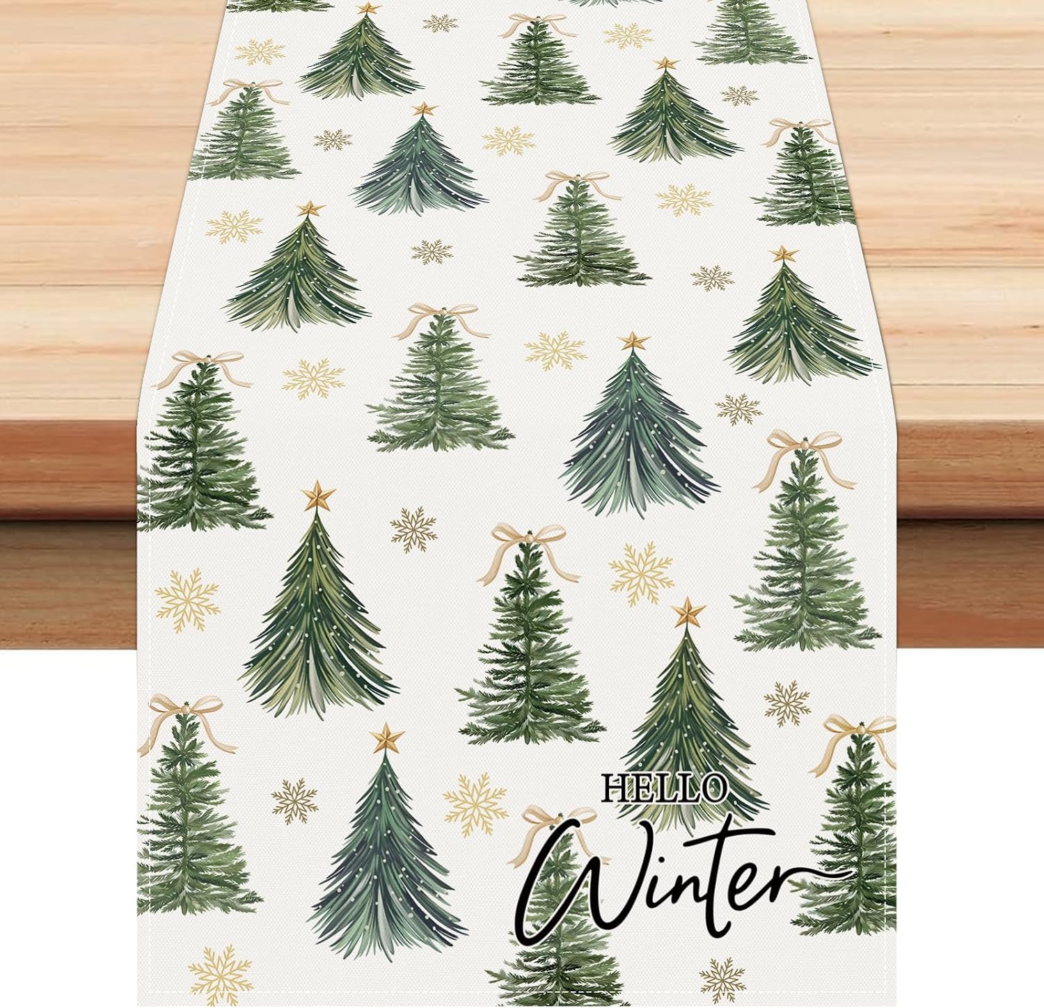Bonhause Winter Christmas Trees Table Runner 210 GSM 13x72 Inch Home Decor