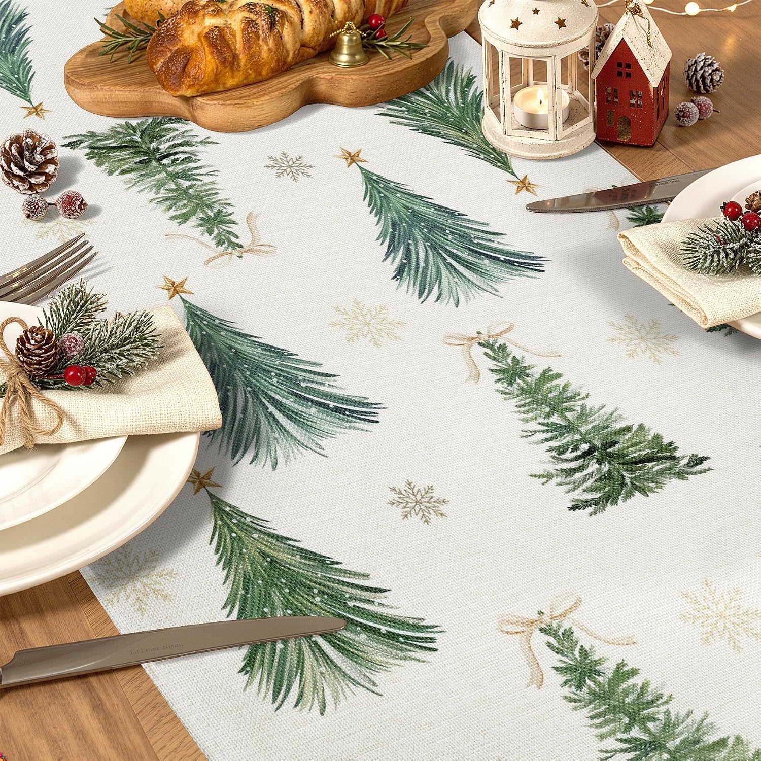 Bonhause Winter Christmas Trees Table Runner 210 GSM 13x72 Inch Home Decor thumbnail