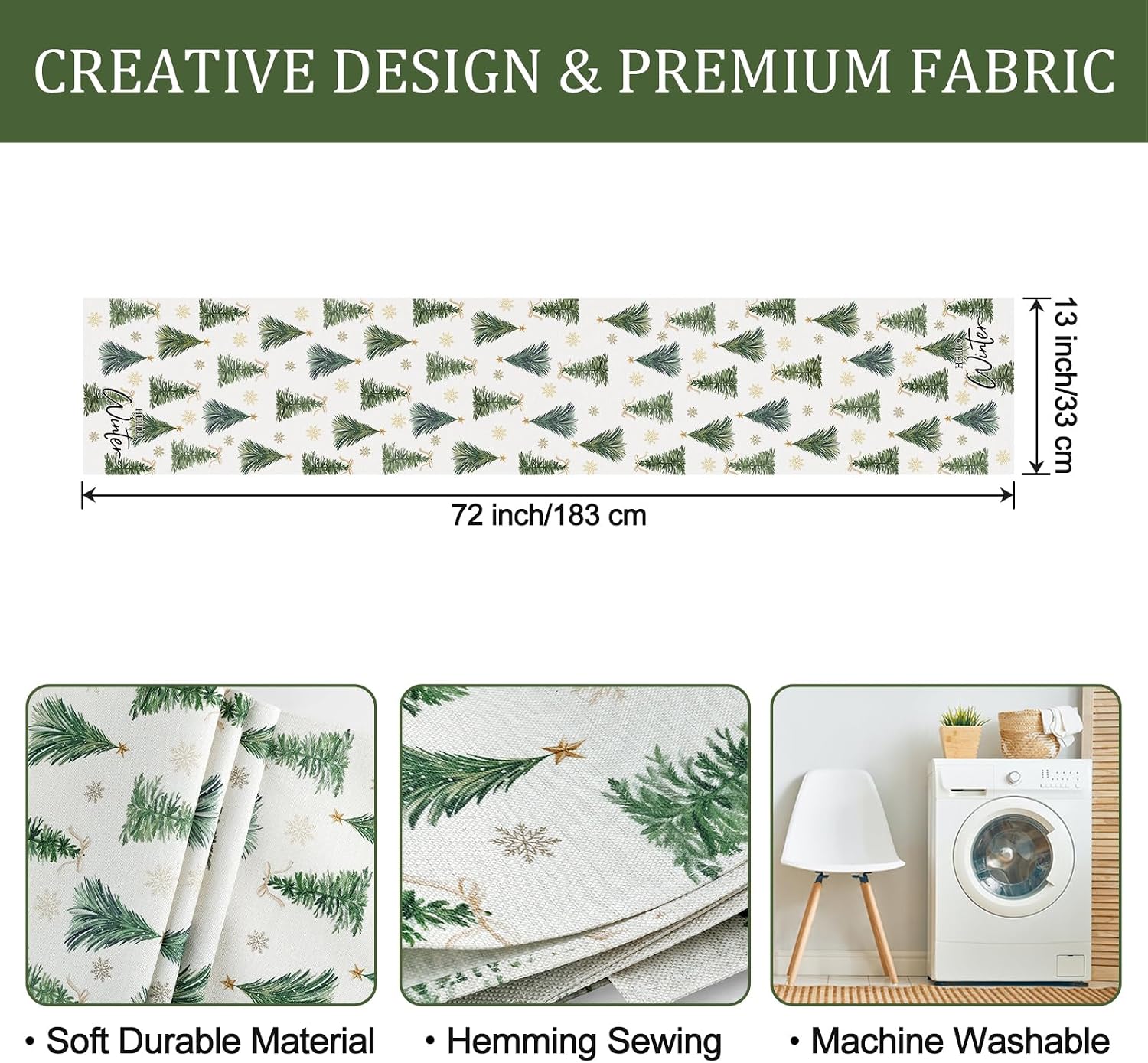 Bonhause Winter Christmas Trees Table Runner 210 GSM 13x72 Inch Home Decor thumbnail