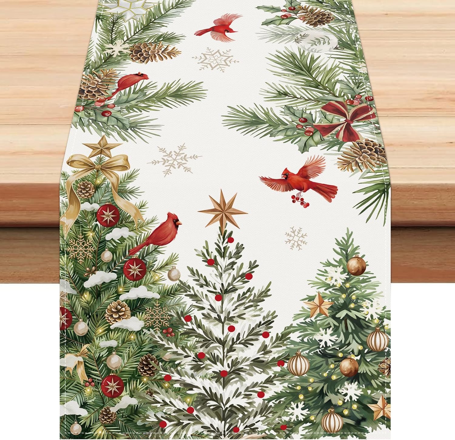 Bonhause Winter Christmas Trees Table Runner 210 GSM 13x72 Inch Home Decor thumbnail