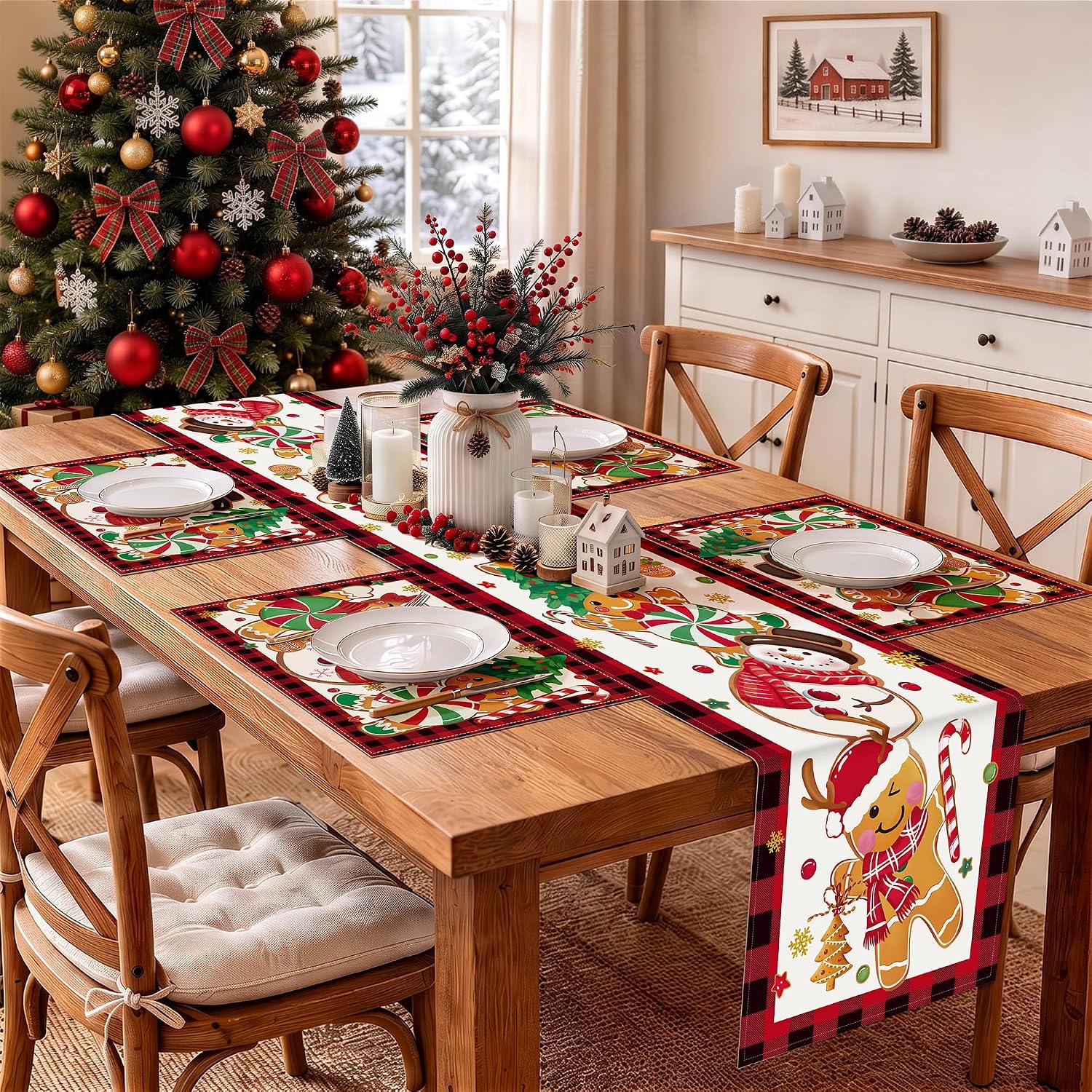 Bonhause Christmas Gingerbread Snowman Placemats Set of 4, 12x18 Inch thumbnail