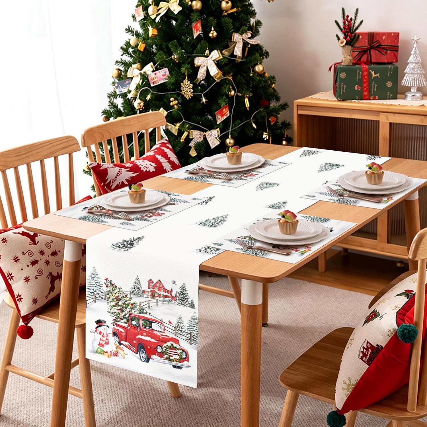 Bonhause Winter Christmas Truck Snowman Placemats Set of 4, 12x18 Inch thumbnail