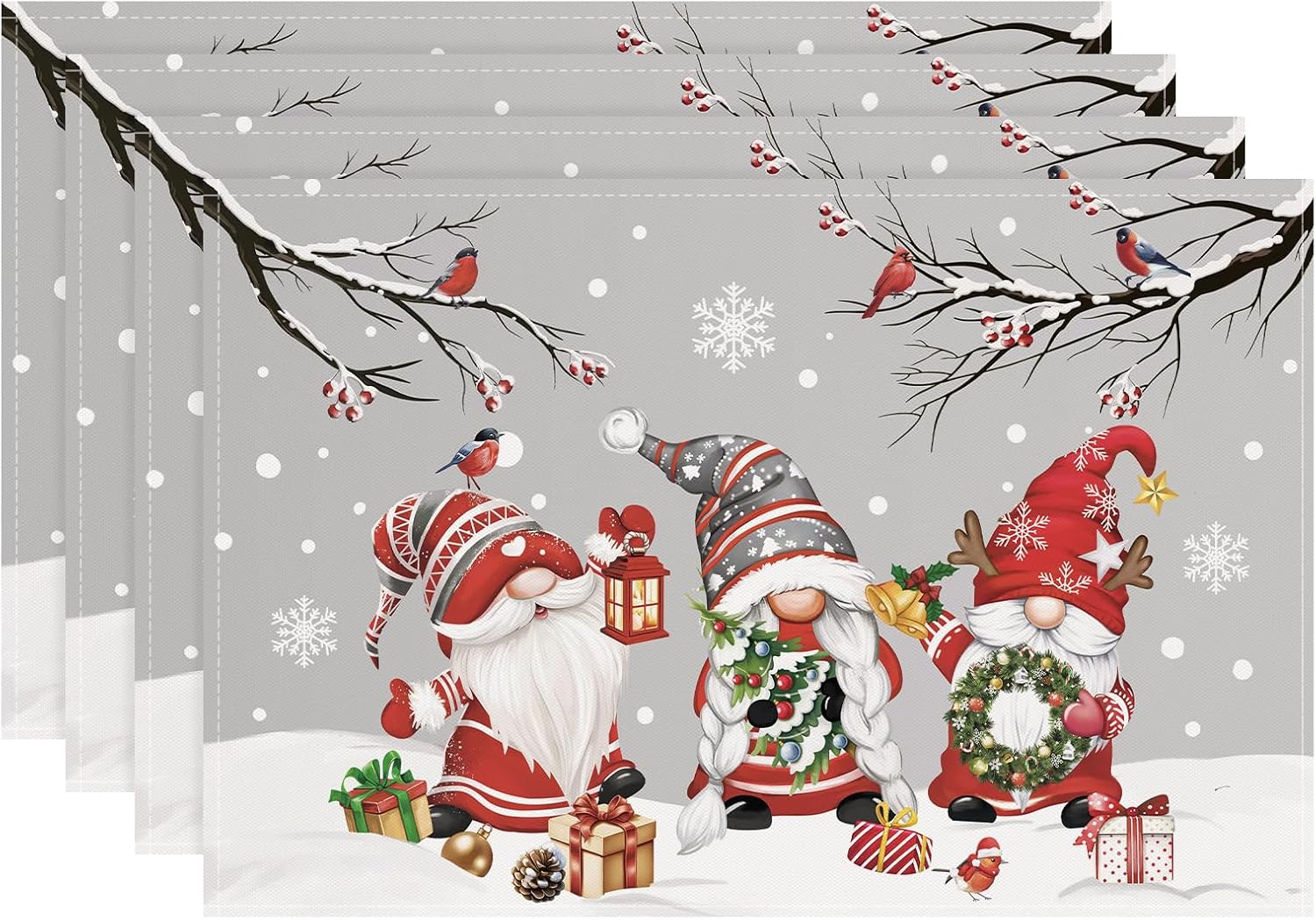 Bonhause Winter Christmas Truck Snowman Placemats Set of 4, 12x18 Inch thumbnail