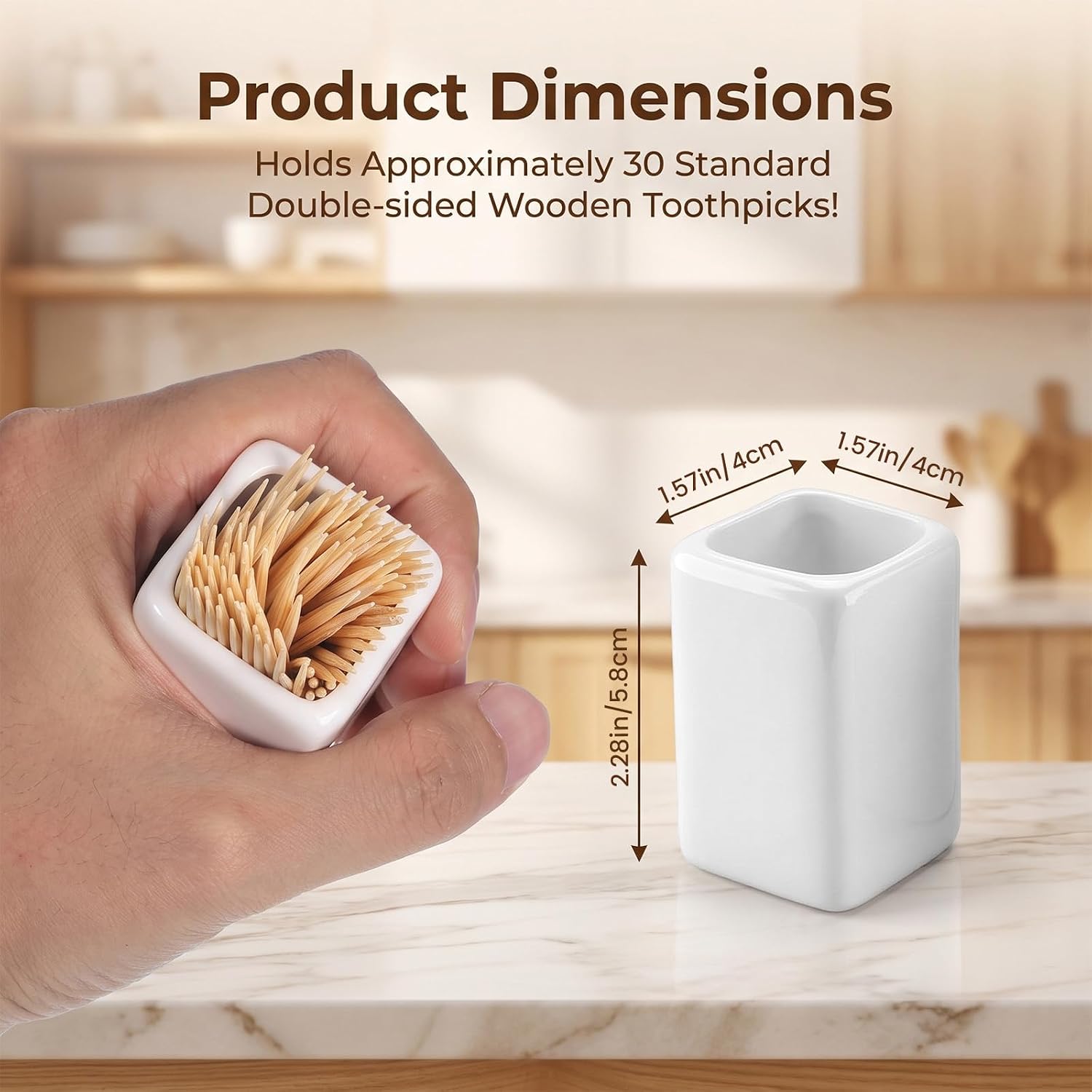 2 Pcs Tooth Pick Holder Ceramic Toothpick Dispenser White thumbnail