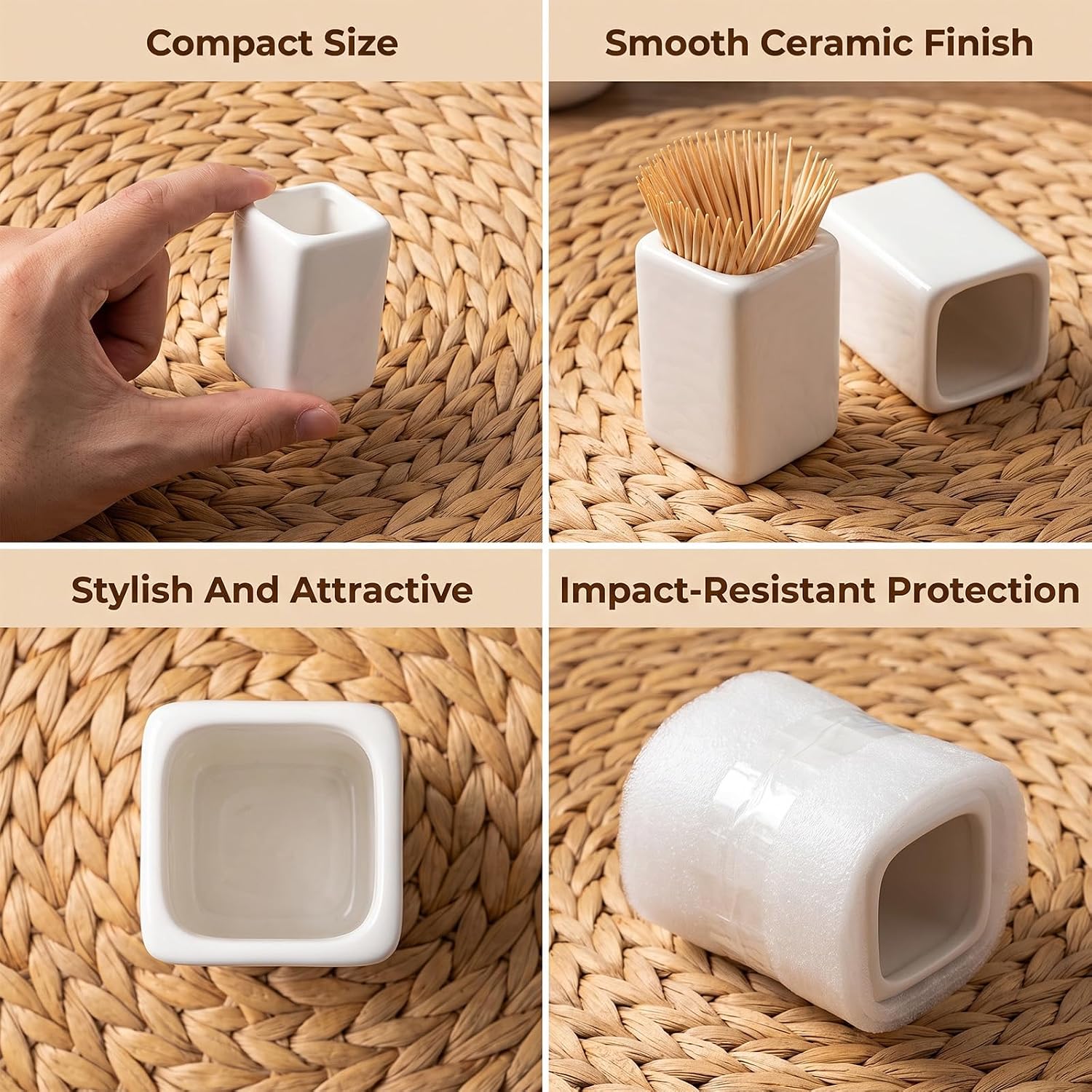 2 Pcs Tooth Pick Holder Ceramic Toothpick Dispenser White thumbnail