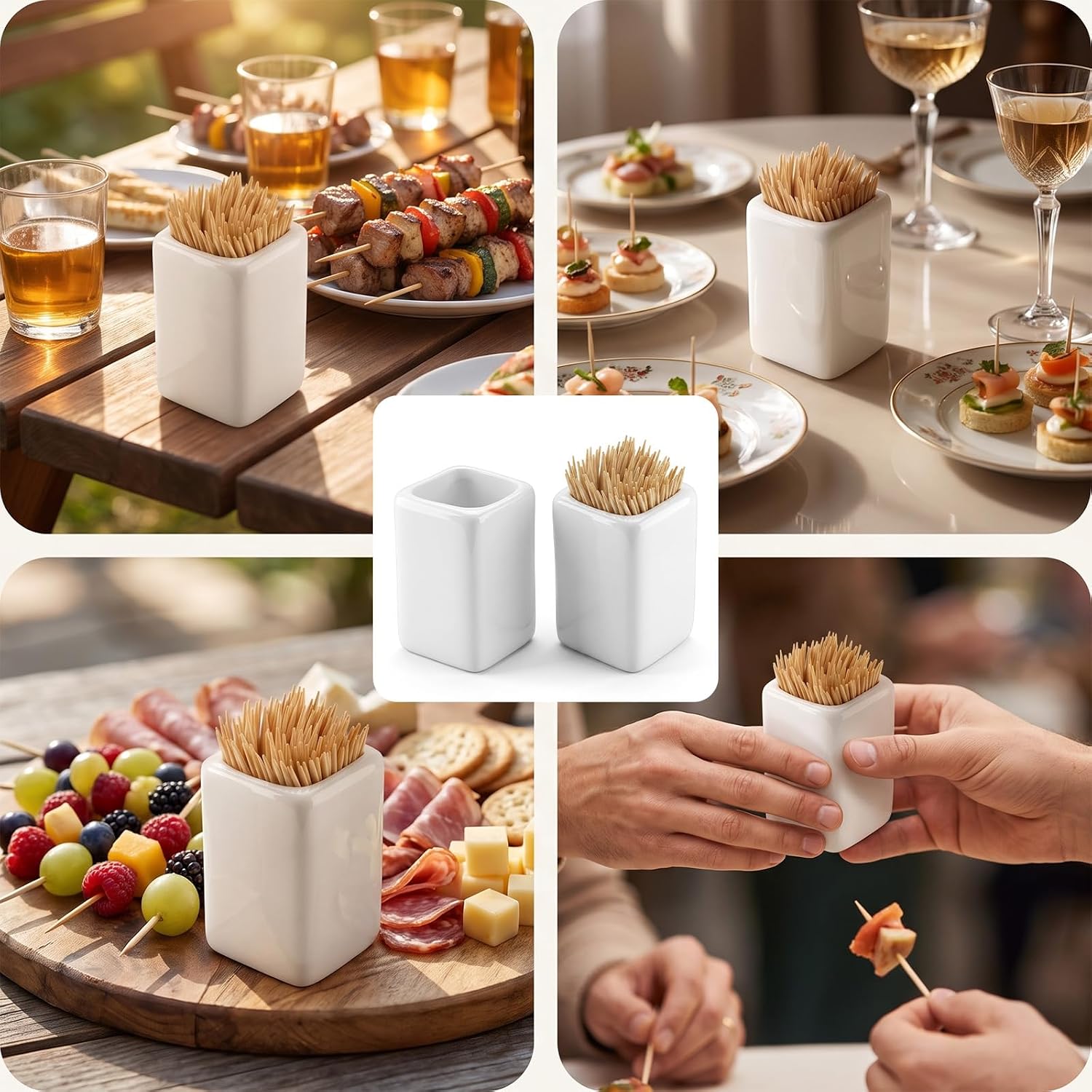 2 Pcs Tooth Pick Holder Ceramic Toothpick Dispenser White thumbnail