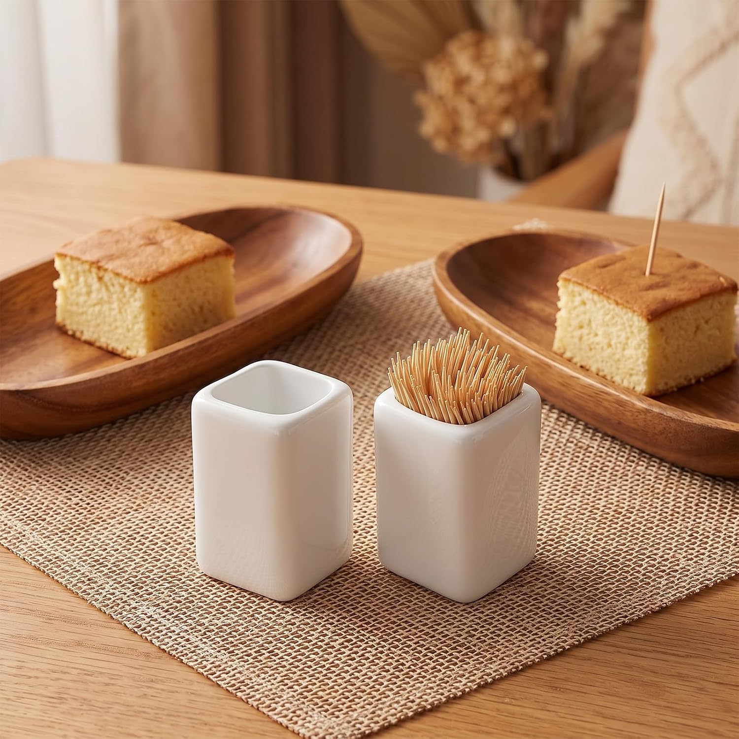 2 Pcs Tooth Pick Holder Ceramic Toothpick Dispenser White thumbnail