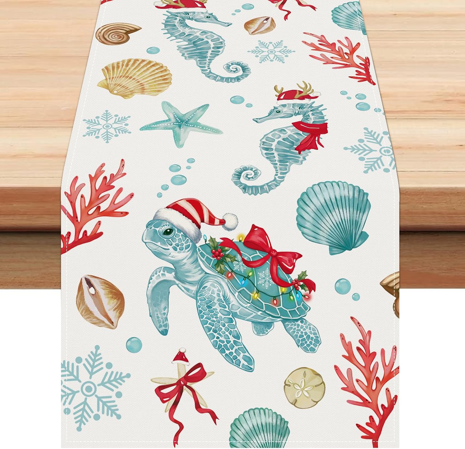 Bonhause Christmas Coastal Table Runner 210 GSM 13x72 Inch Xmas Decor