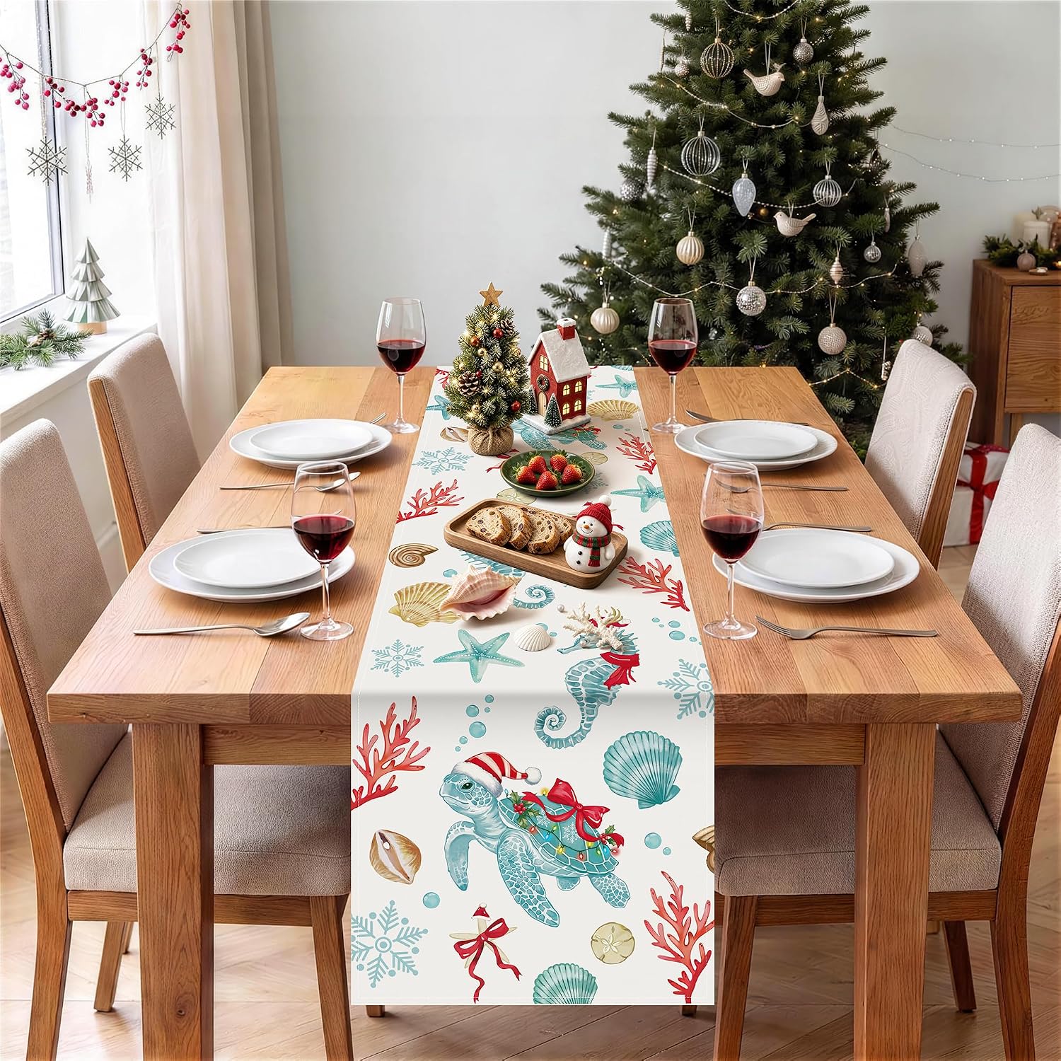 Bonhause Christmas Coastal Table Runner 210 GSM 13x72 Inch Xmas Decor thumbnail