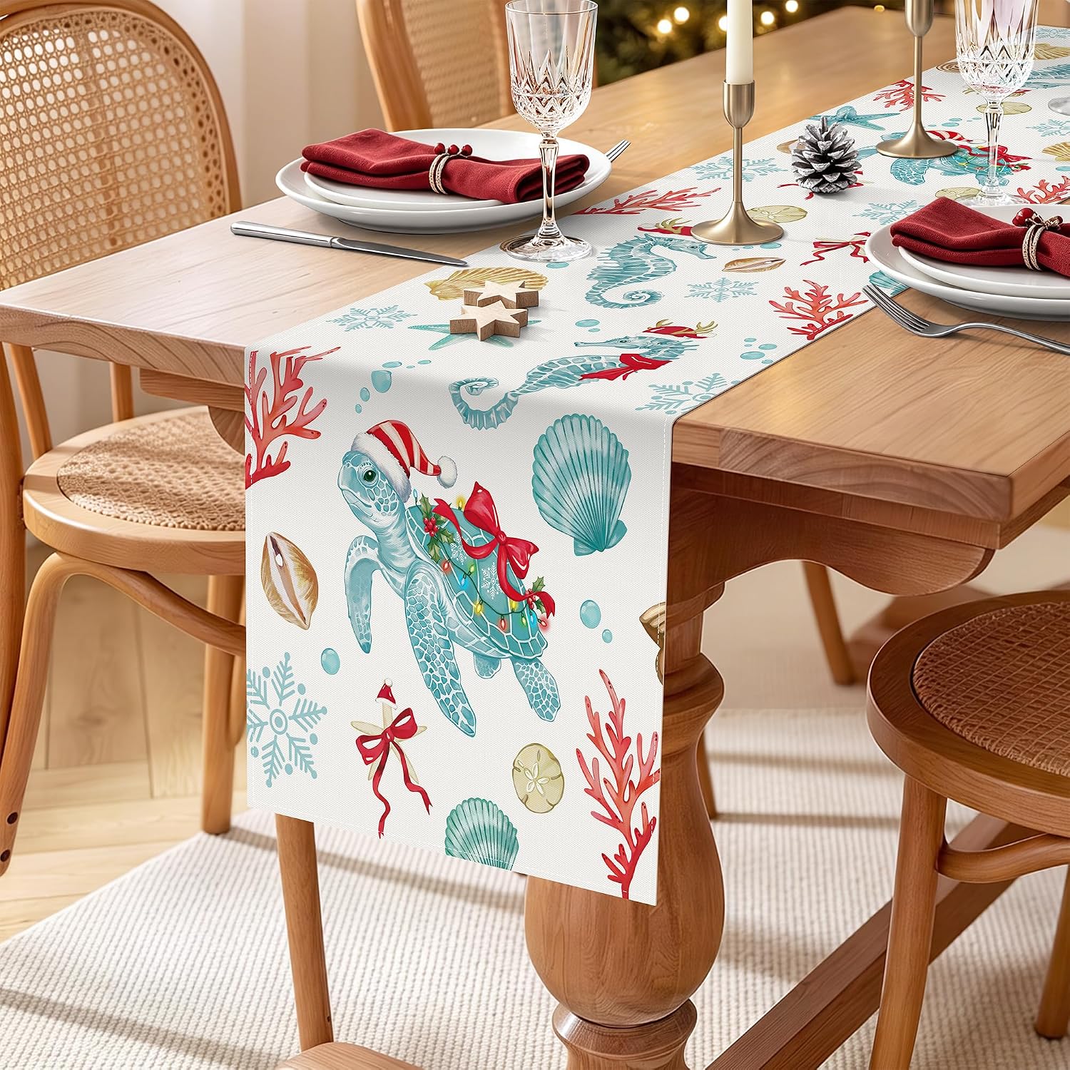 Bonhause Christmas Coastal Table Runner 210 GSM 13x72 Inch Xmas Decor thumbnail