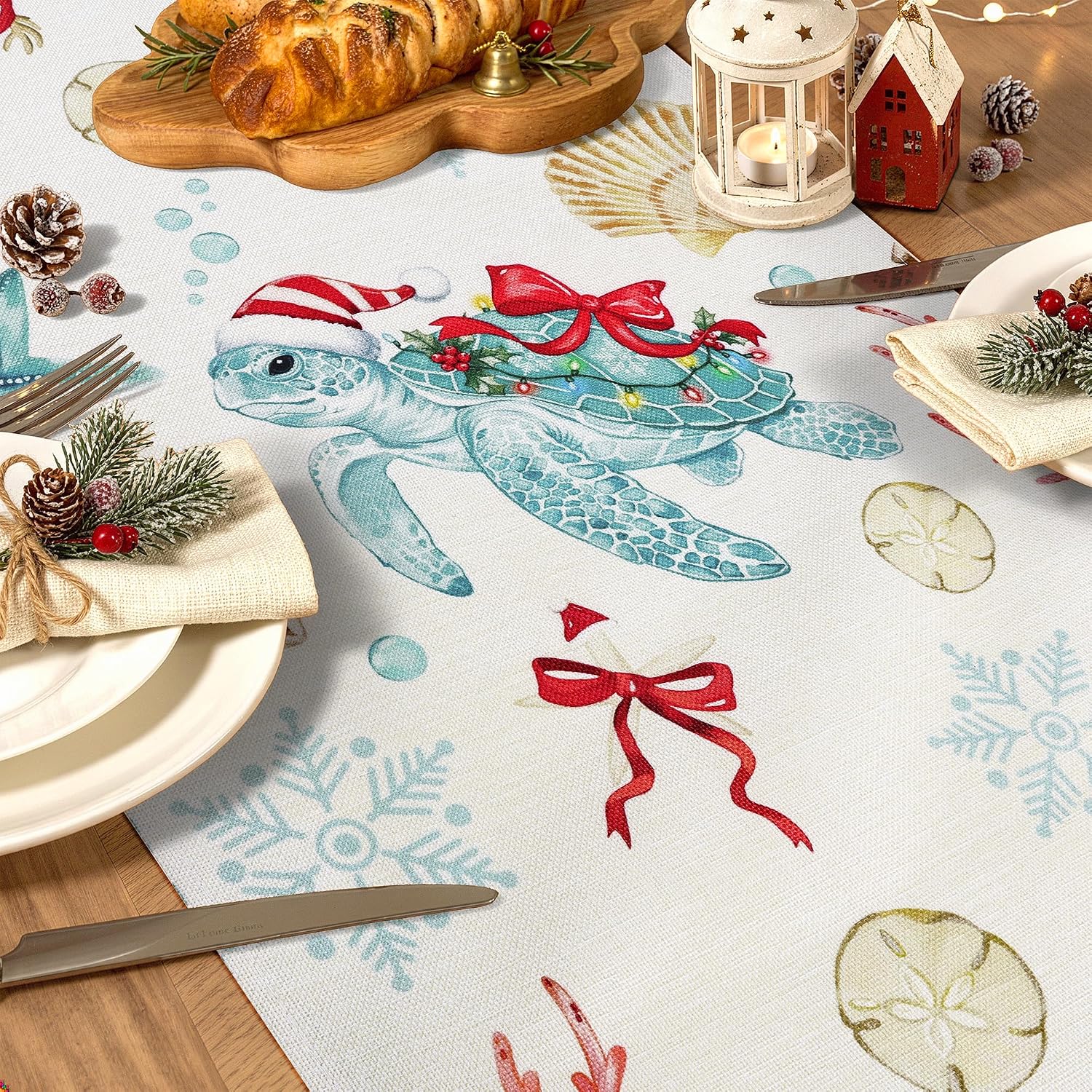 Bonhause Christmas Coastal Table Runner 210 GSM 13x72 Inch Xmas Decor thumbnail