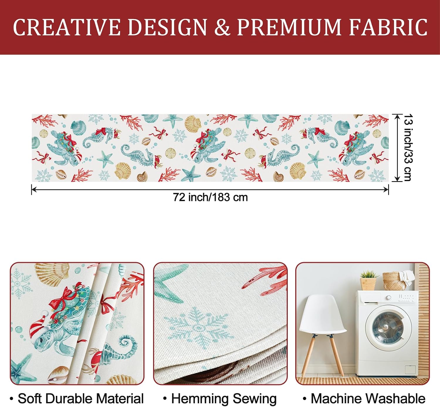 Bonhause Christmas Coastal Table Runner 210 GSM 13x72 Inch Xmas Decor thumbnail