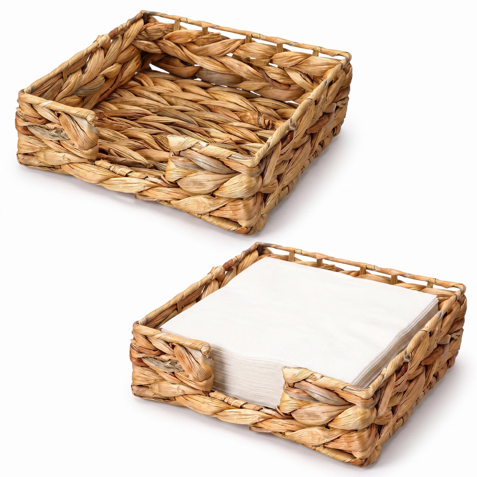 2 Pcs Water Hyacinth Napkin Holder Set - 7.3 x 7.3 x 2.4 Inches