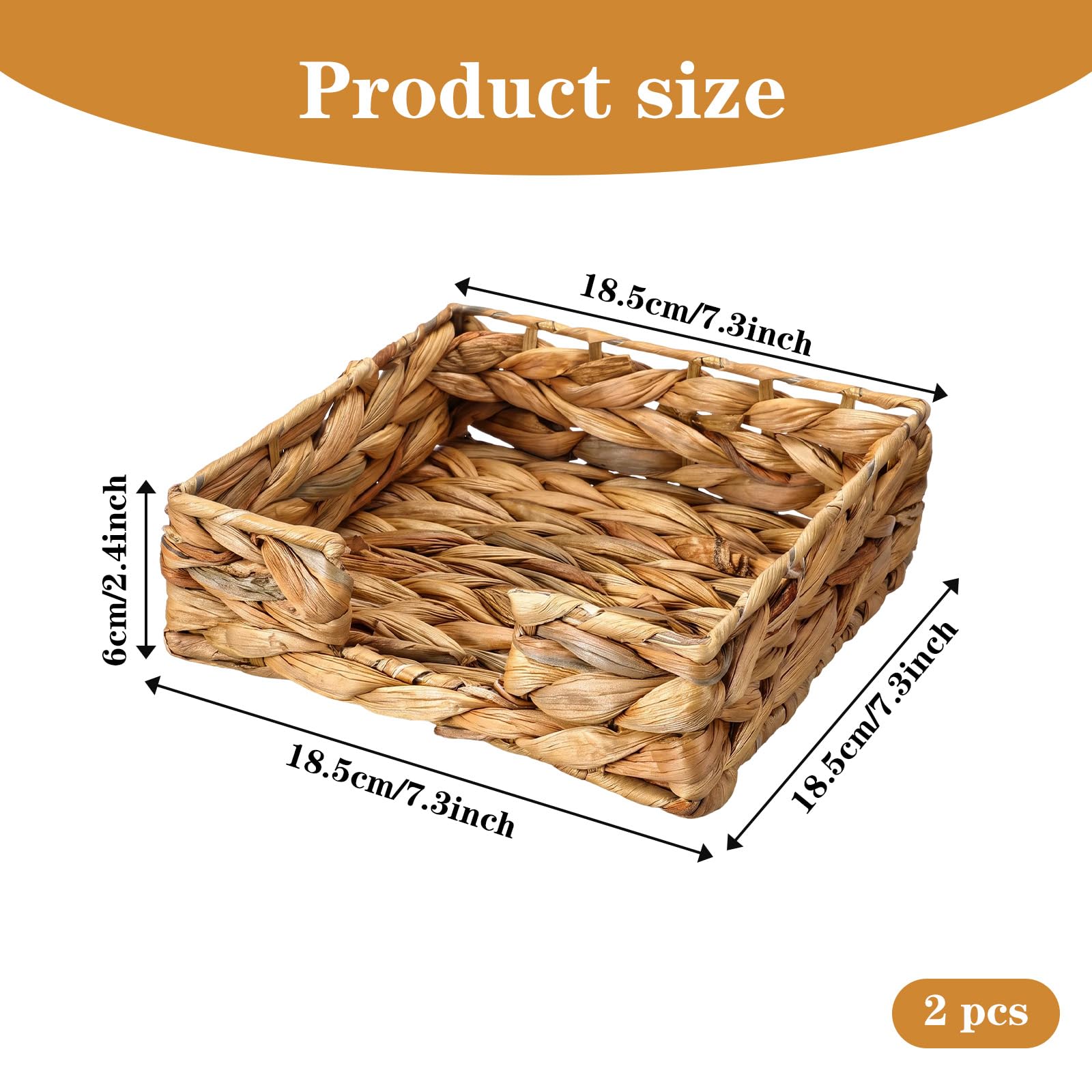 2 Pcs Water Hyacinth Napkin Holder Set - 7.3 x 7.3 x 2.4 Inches thumbnail