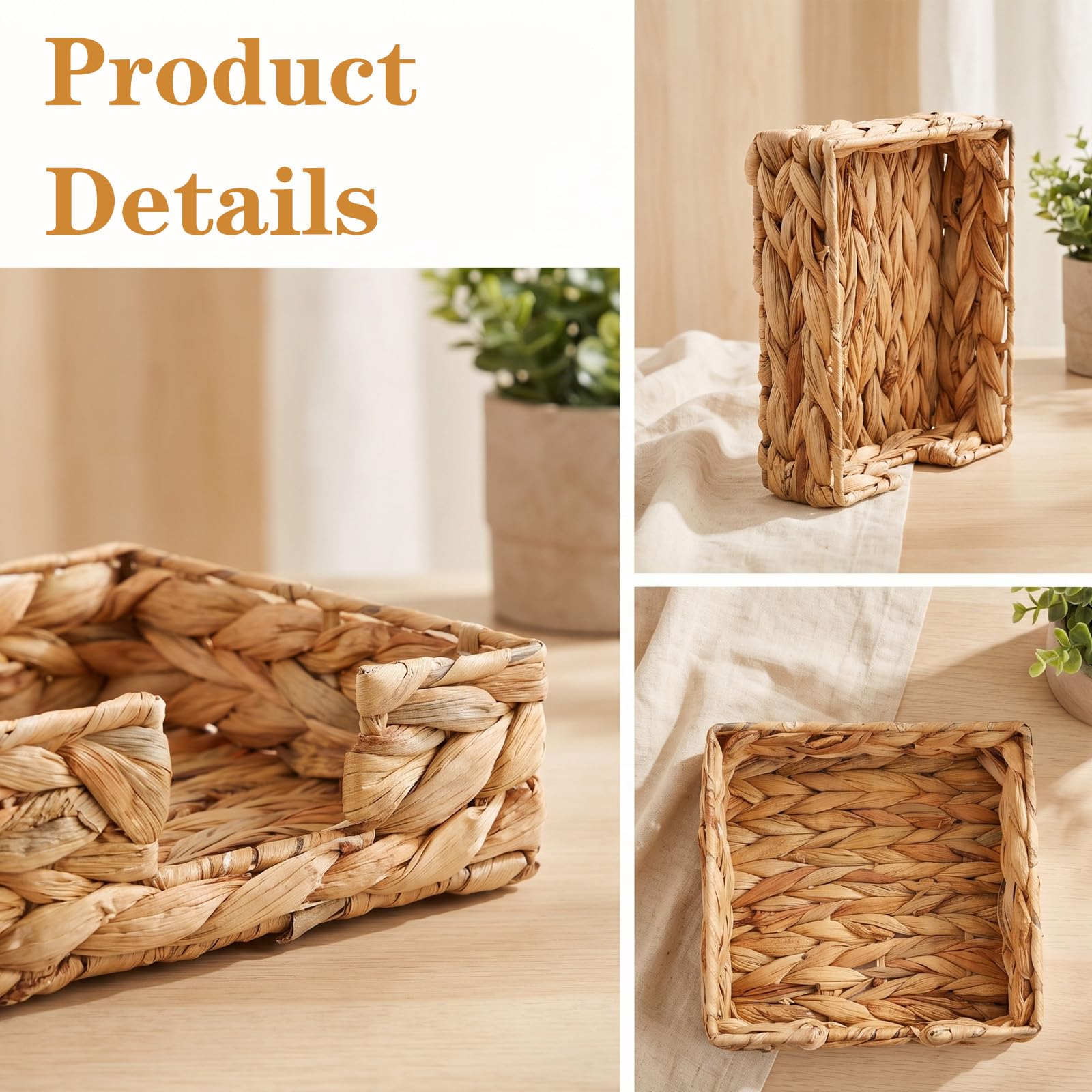 2 Pcs Water Hyacinth Napkin Holder Set - 7.3 x 7.3 x 2.4 Inches thumbnail