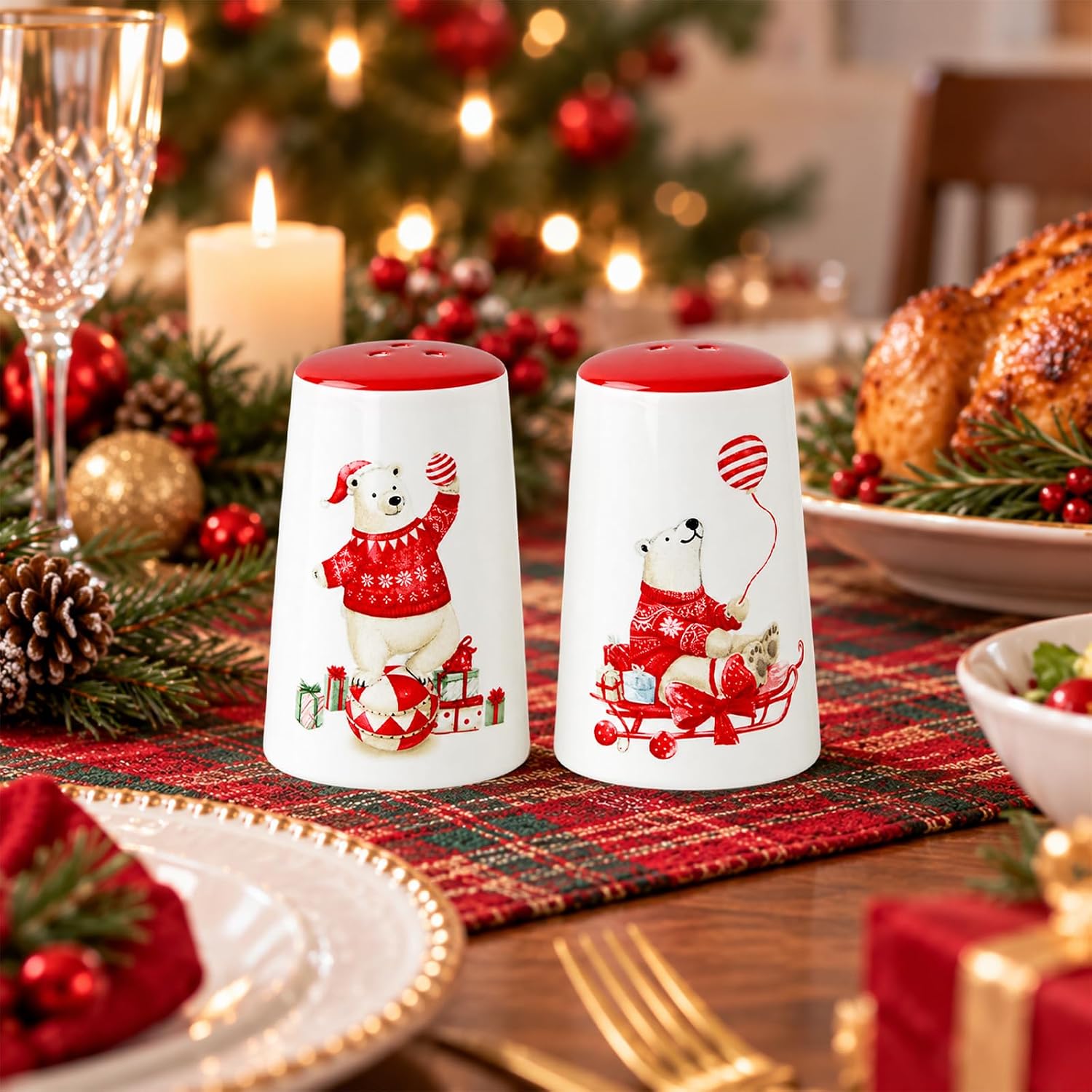 Christmas Salt and Pepper Shakers Set of 2, Ceramic Polar Bear Salt & Pepper Shakers, Cute Holiday Seasoning Shaker Set, Christmas Kitchen Decor for Dining Table, Winter Farmhouse Gift thumbnail