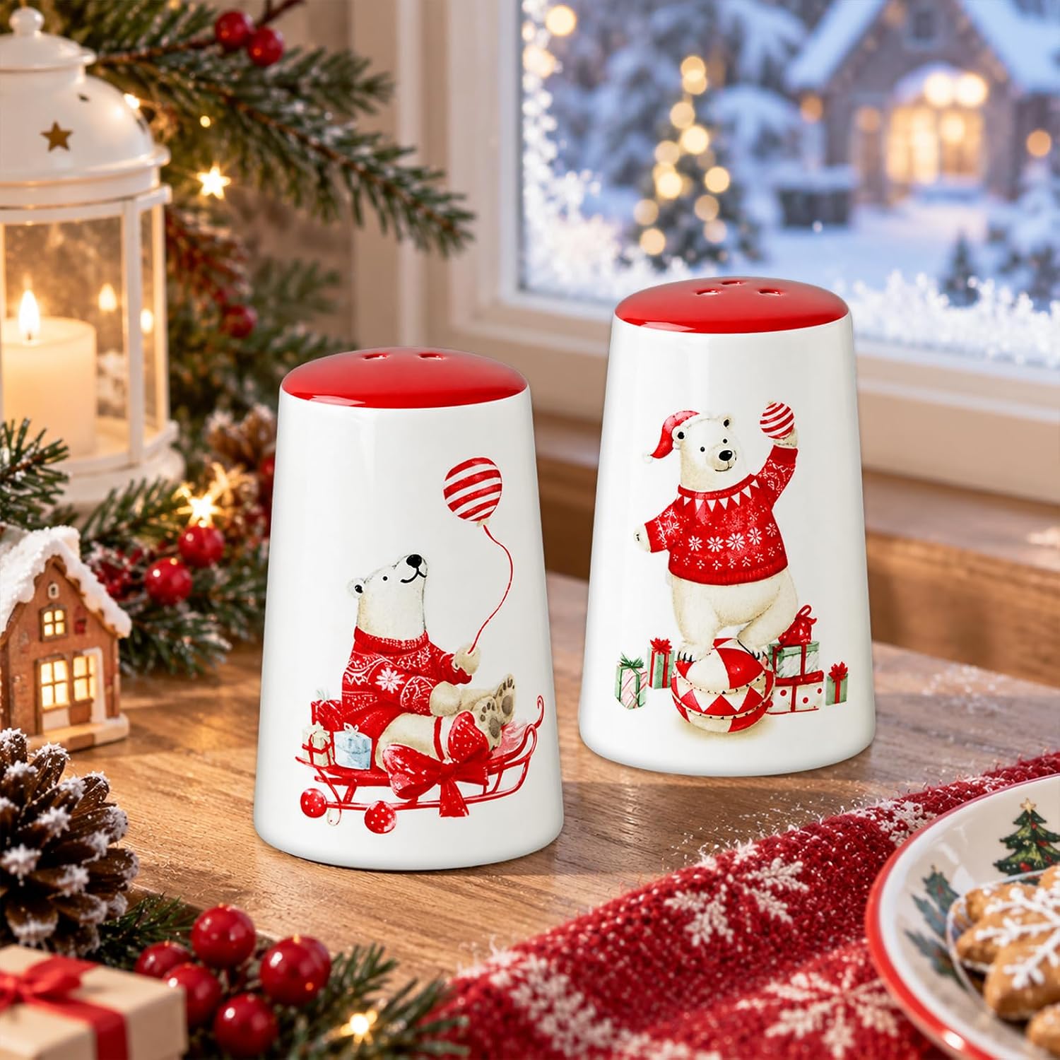 Christmas Salt and Pepper Shakers Set of 2, Ceramic Polar Bear Salt & Pepper Shakers, Cute Holiday Seasoning Shaker Set, Christmas Kitchen Decor for Dining Table, Winter Farmhouse Gift thumbnail