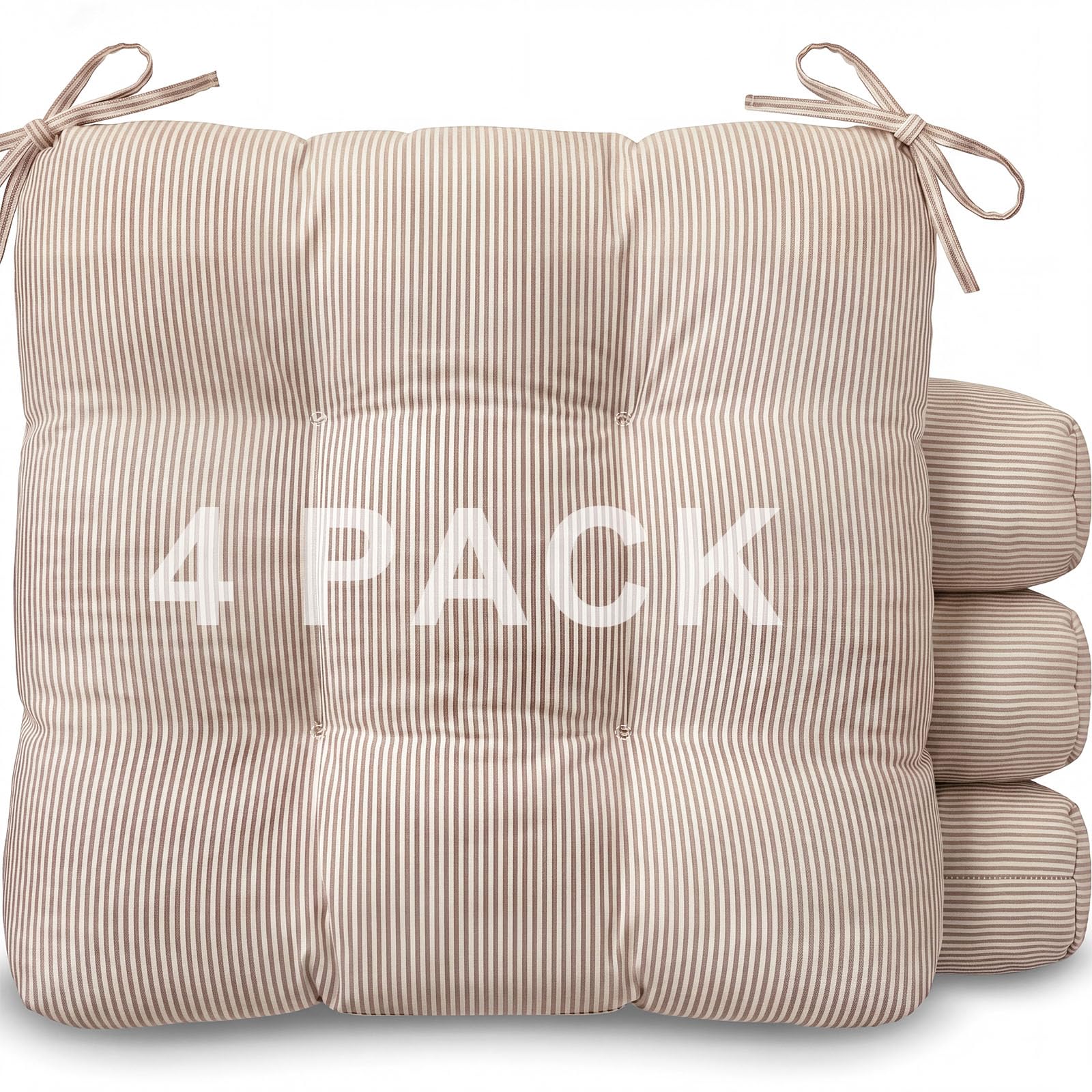 Geetery Brown and White Stripe Chair Cushions Set of 4 with Ties