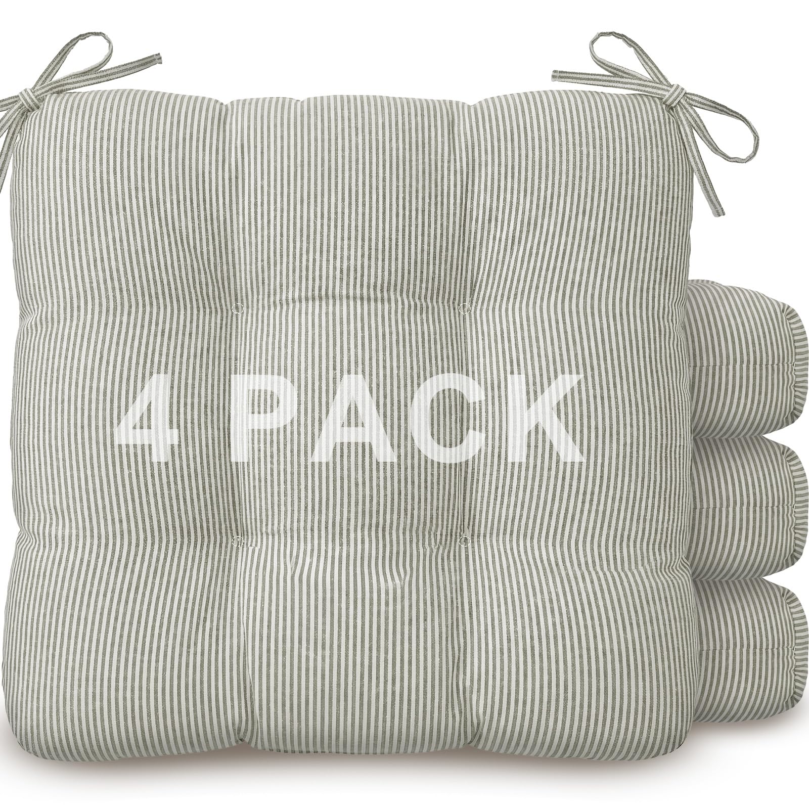 Geetery Brown and White Stripe Chair Cushions Set of 4 with Ties thumbnail