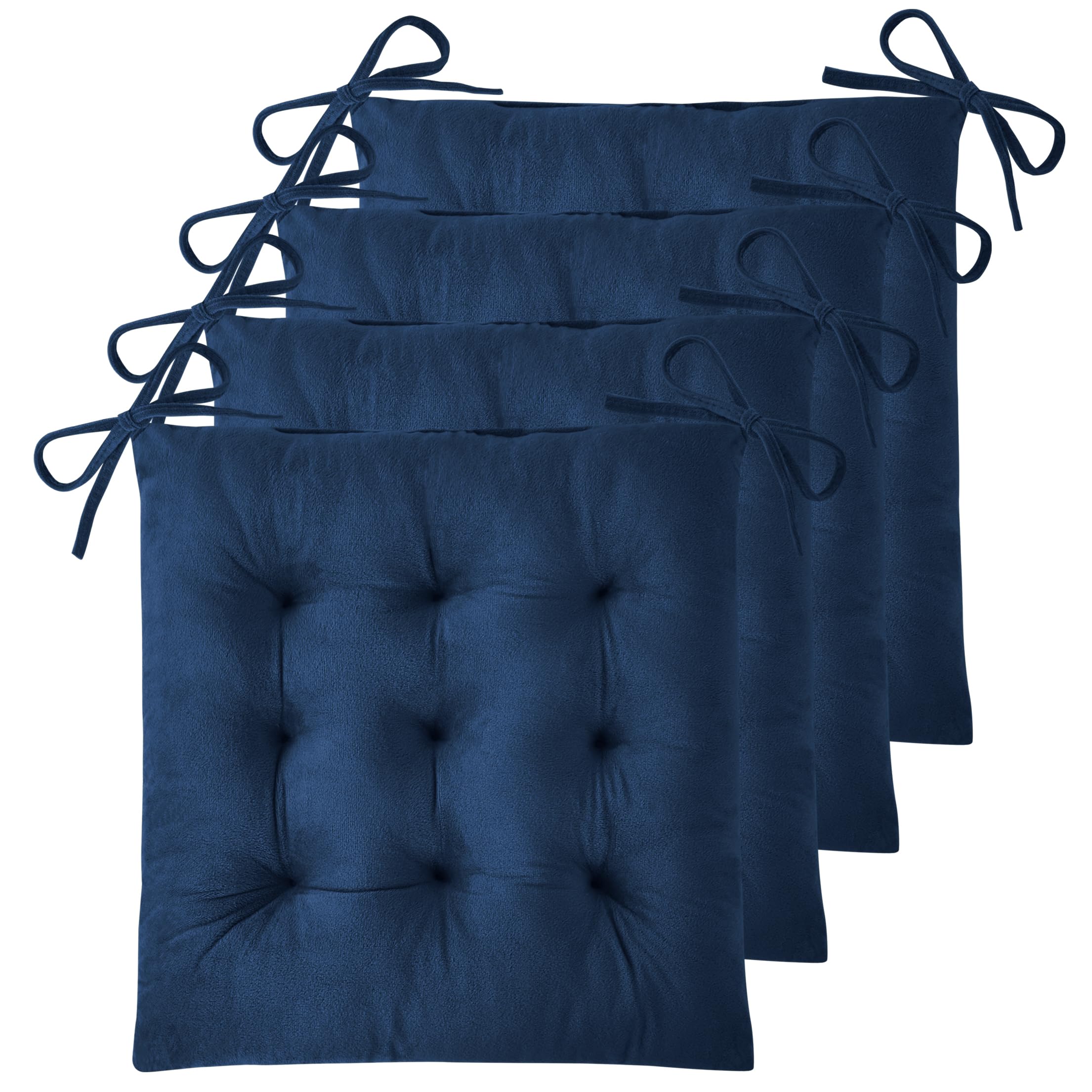 Kitchen Chair Cushions Set of 4 with Ties 15.5"x15.5" Navy