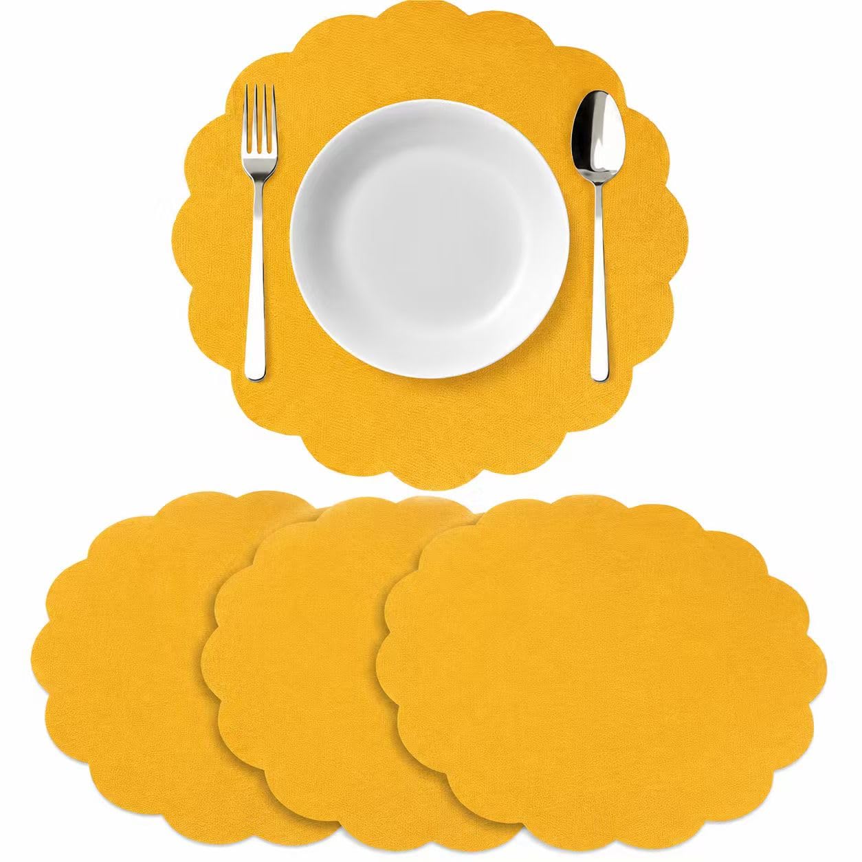 Linen Flower Placemats 4 Pack Yellow Round Table Mats Heat Resistant Decor
