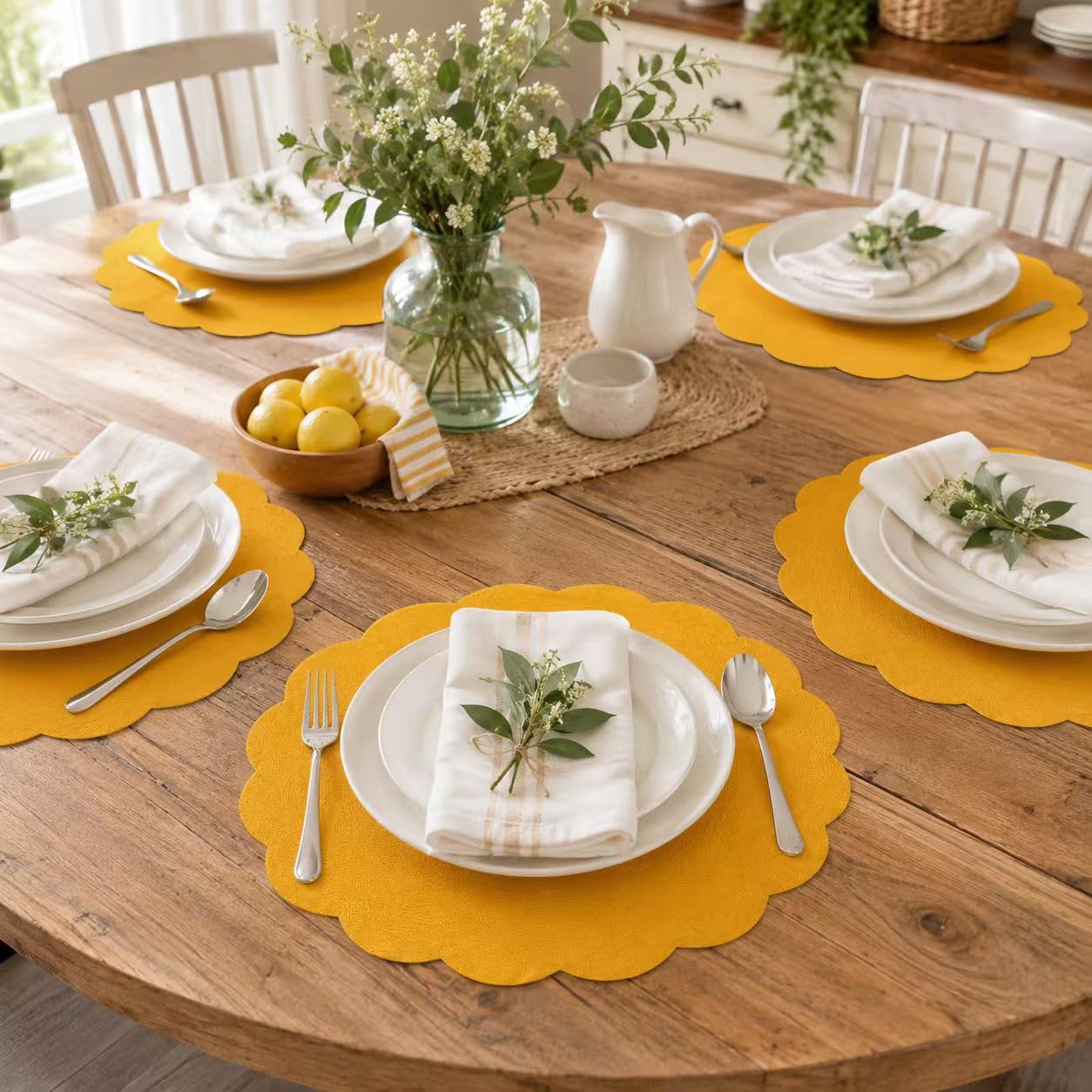 Linen Flower Placemats 4 Pack Yellow Round Table Mats Heat Resistant Decor thumbnail