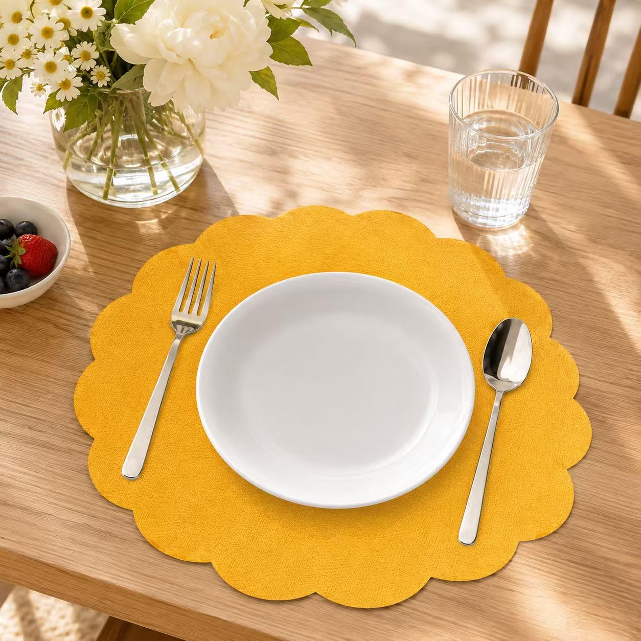 Linen Flower Placemats 4 Pack Yellow Round Table Mats Heat Resistant Decor thumbnail