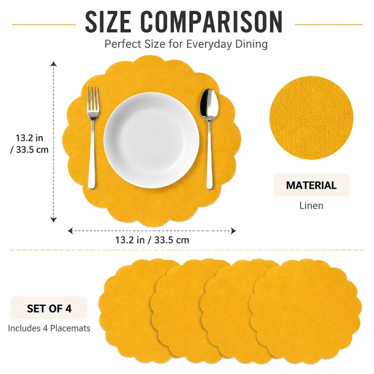 Linen Flower Placemats 4 Pack Yellow Round Table Mats Heat Resistant Decor thumbnail