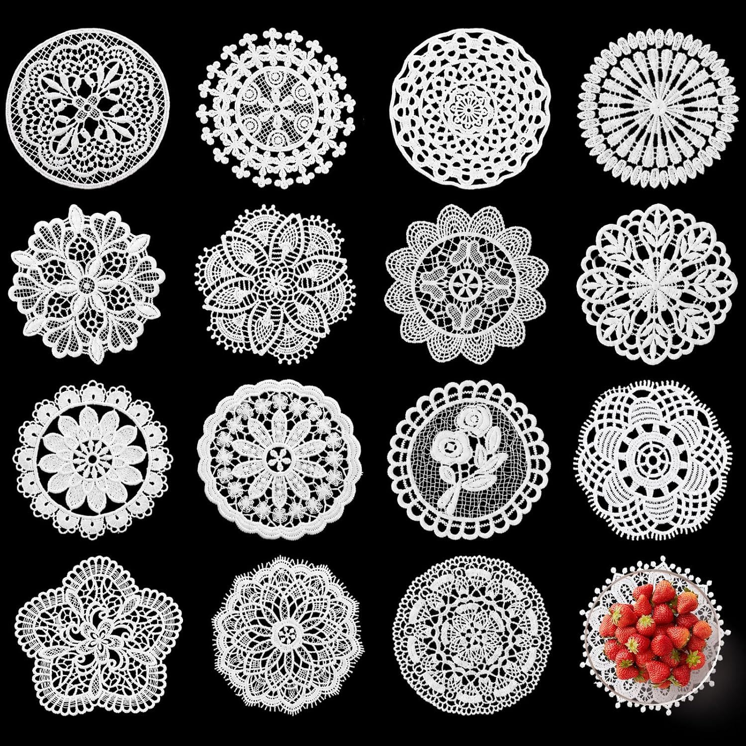 16Pcs Cotton Lace Doilies White Round Crochet Table Mats 10cm