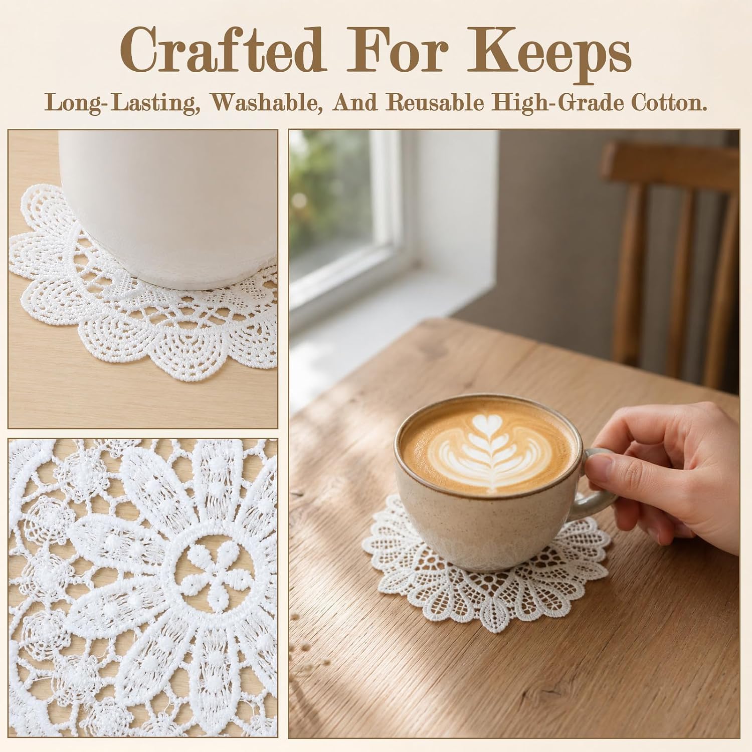 16Pcs Cotton Lace Doilies White Round Crochet Table Mats 10cm thumbnail