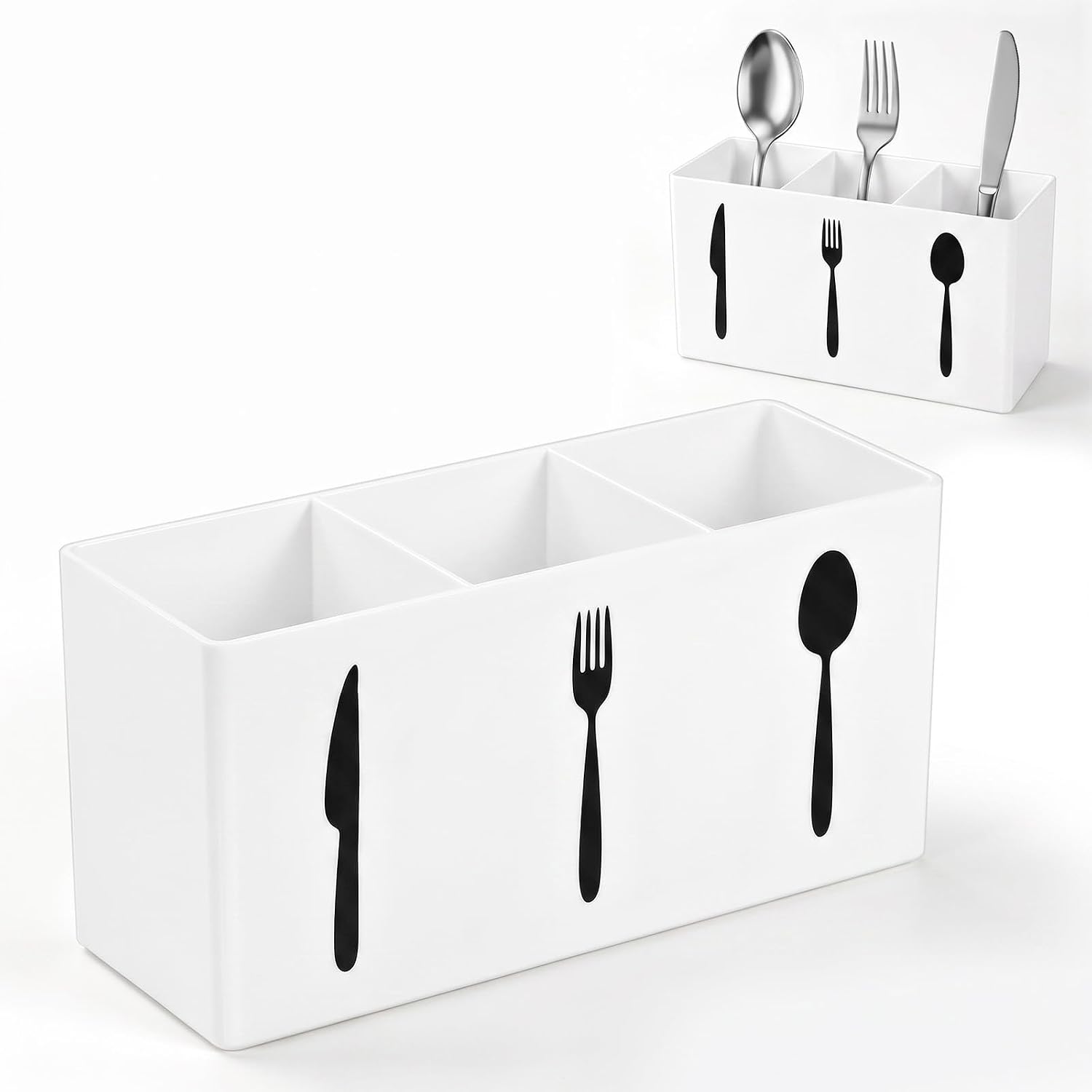 Thinp Plastic Silverware Holder Countertop,3 Section Plastic Utensil Holder