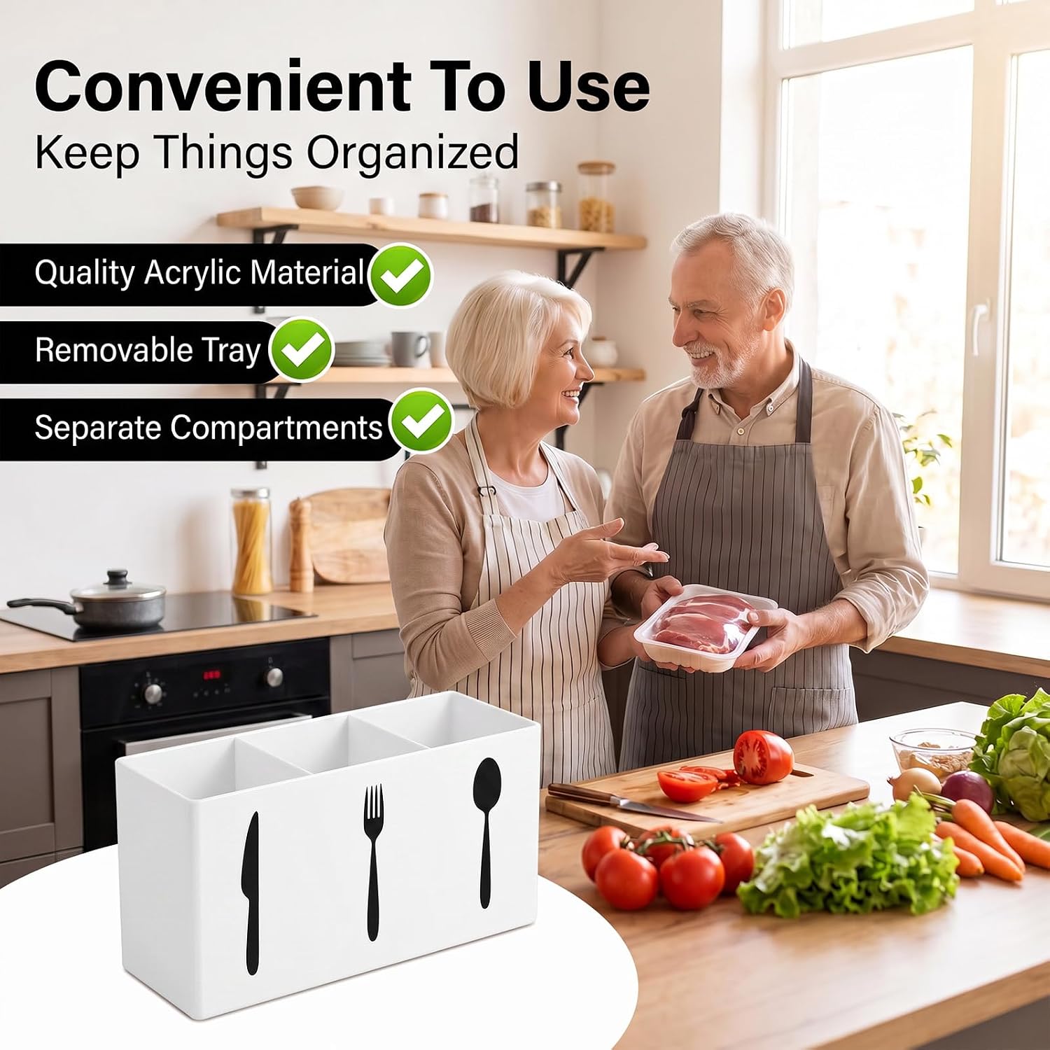 Thinp Plastic Silverware Holder Countertop,3 Section Plastic Utensil Holder thumbnail