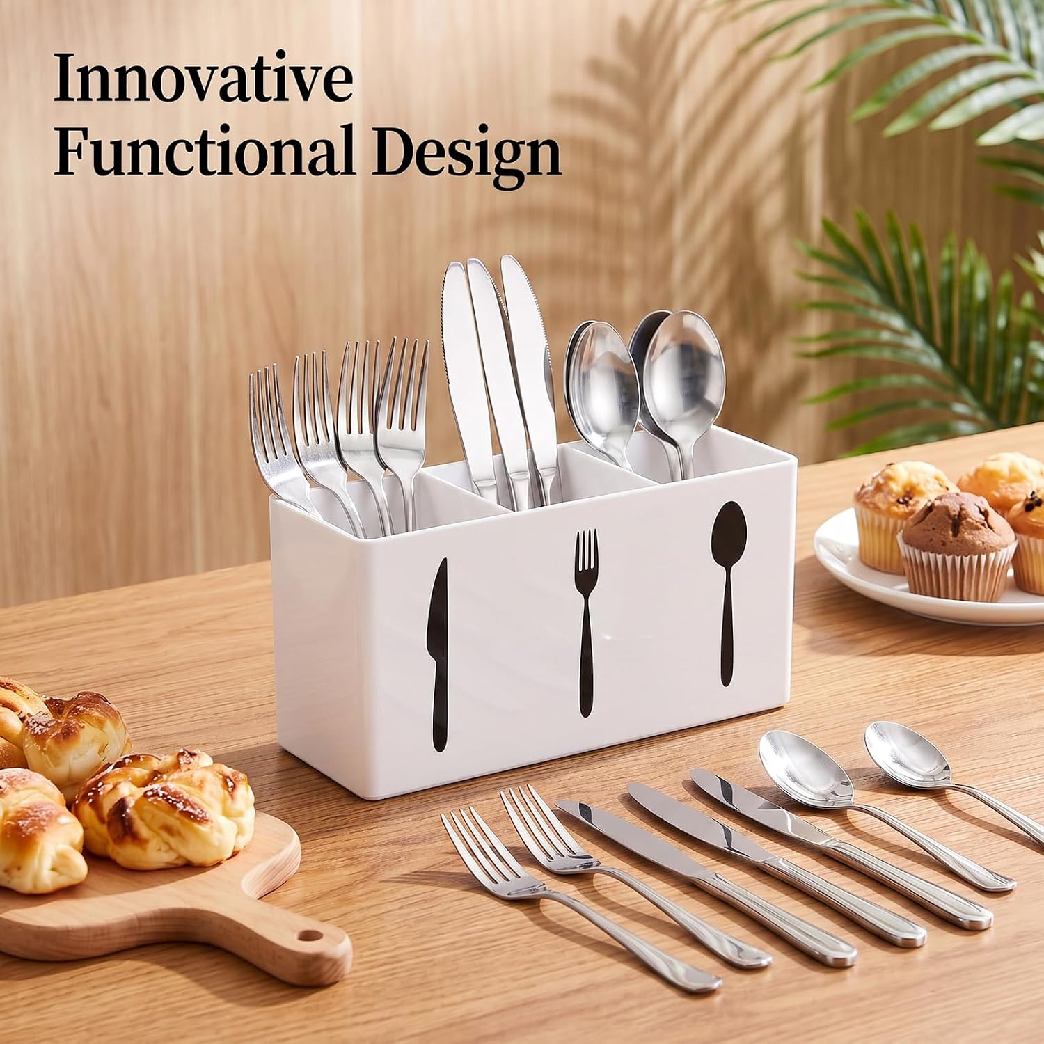 Thinp Plastic Silverware Holder Countertop,3 Section Plastic Utensil Holder thumbnail