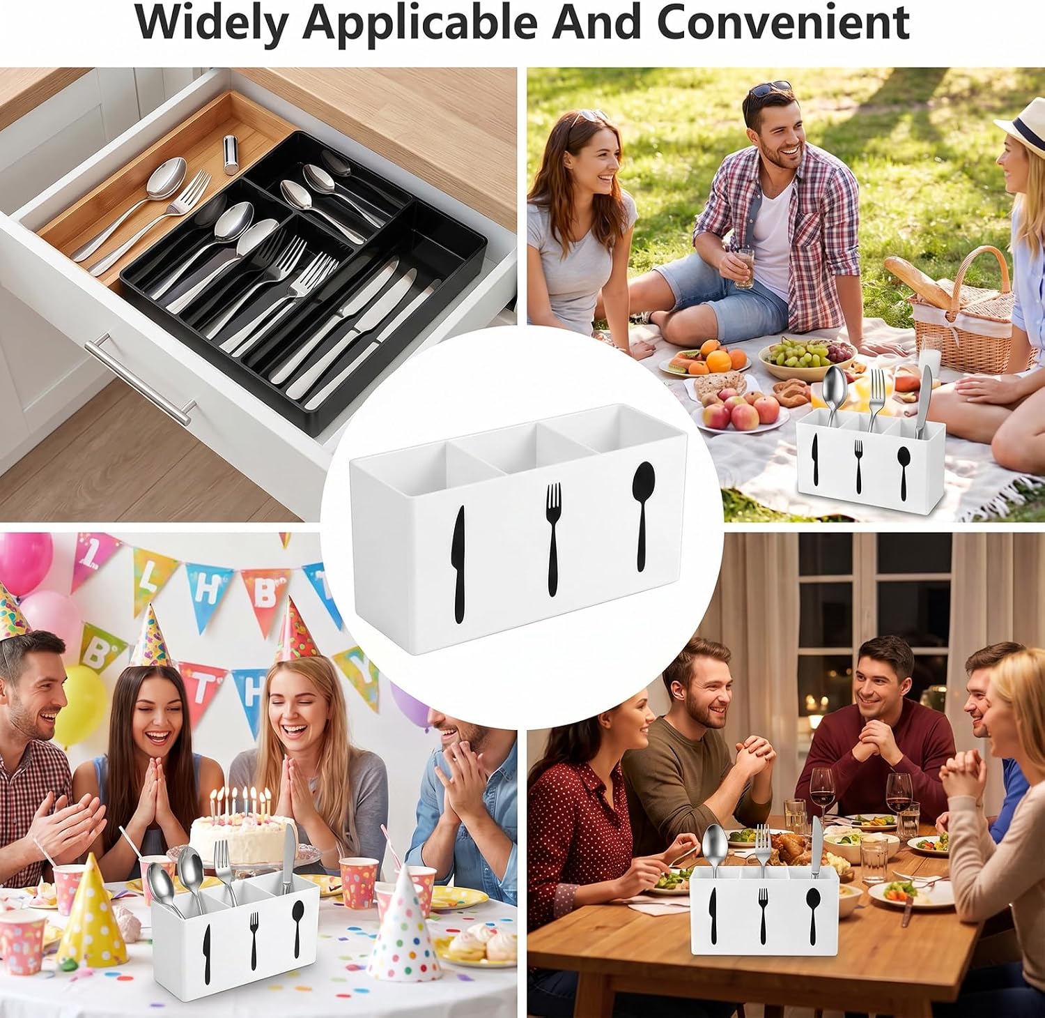 Thinp Plastic Silverware Holder Countertop,3 Section Plastic Utensil Holder thumbnail