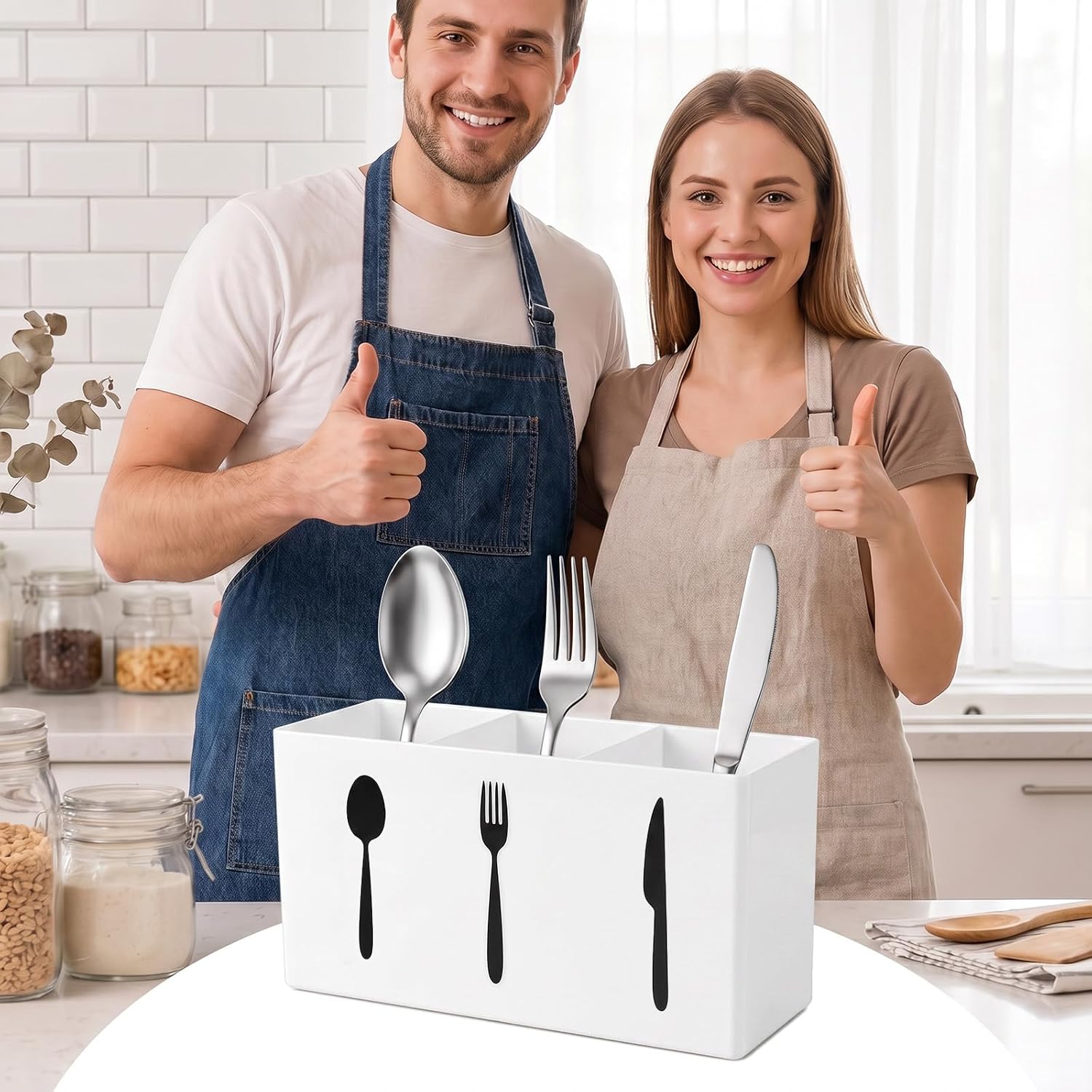 Thinp Plastic Silverware Holder Countertop,3 Section Plastic Utensil Holder thumbnail