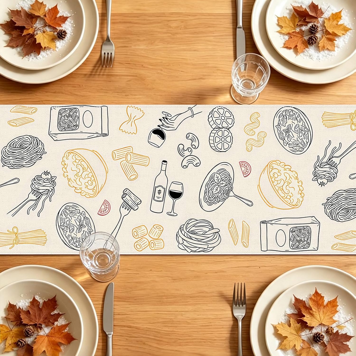Hafangry Italian Pasta Table Runner Spaghetti Noodle Food Party Decoration thumbnail