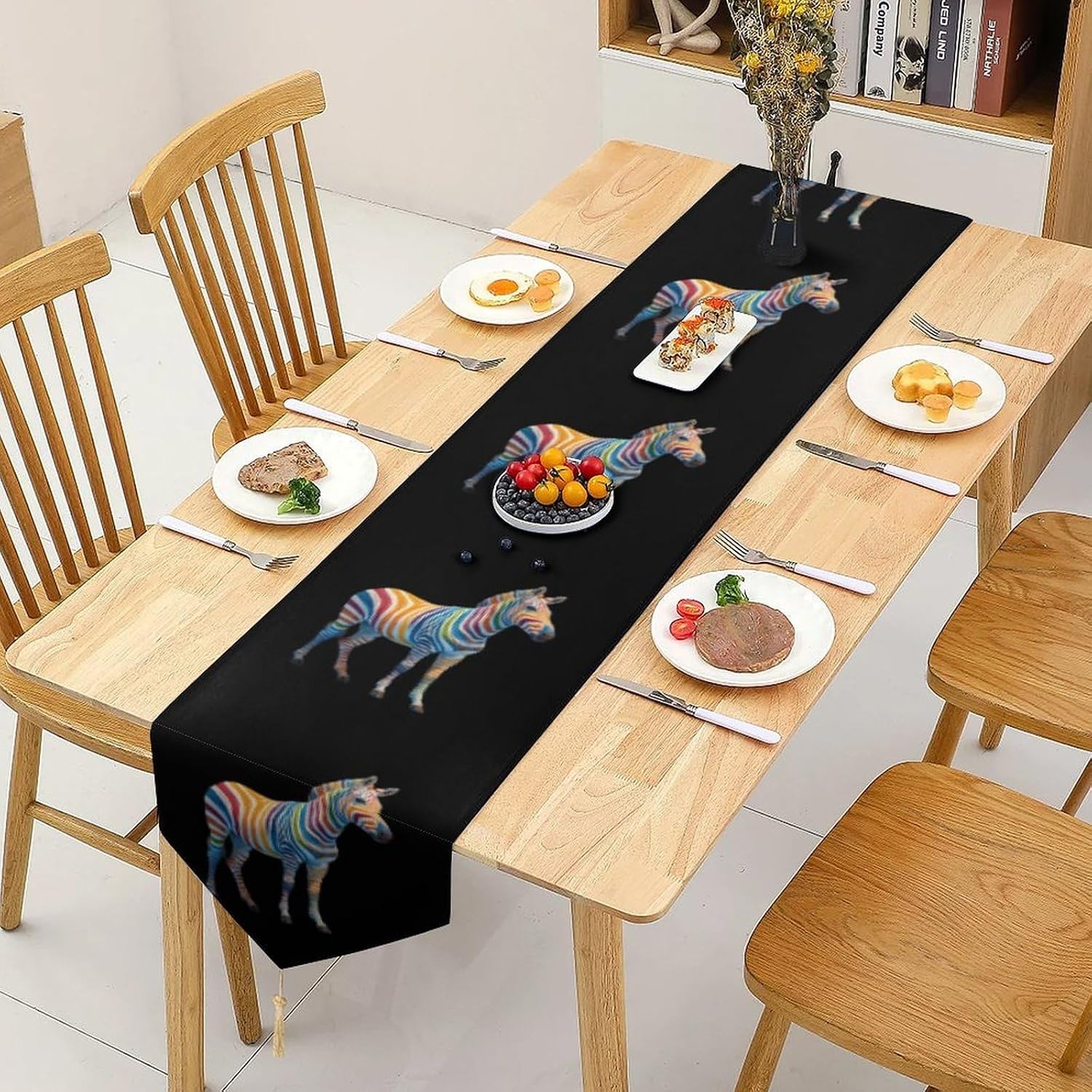 Zebras Rainbow Stripes Soft Table Runner with Tassels Farmhouse 200*33cm thumbnail
